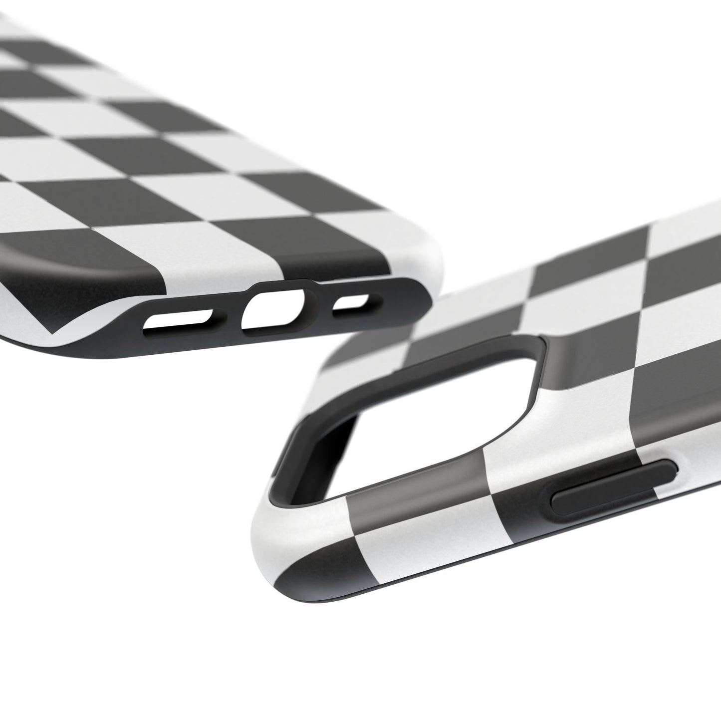 Black & White Checkered Magnetic Impact Phone Case — Shockproof, Wireless Charging Compatible