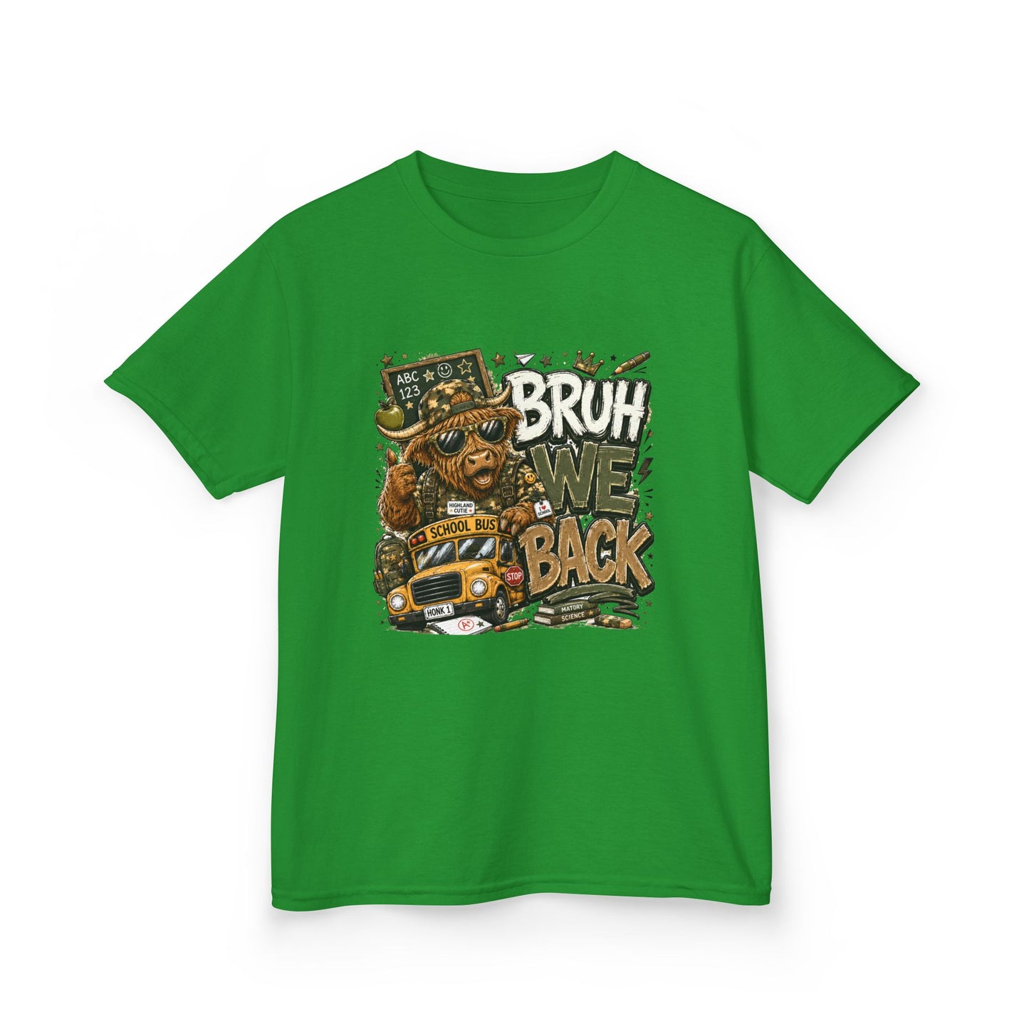 Kids Tee — 'Bruh We Back' Highland Cow Graphic