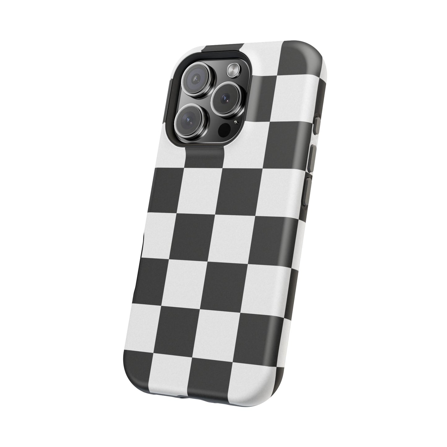 Black & White Checkered Magnetic Impact Phone Case — Shockproof, Wireless Charging Compatible