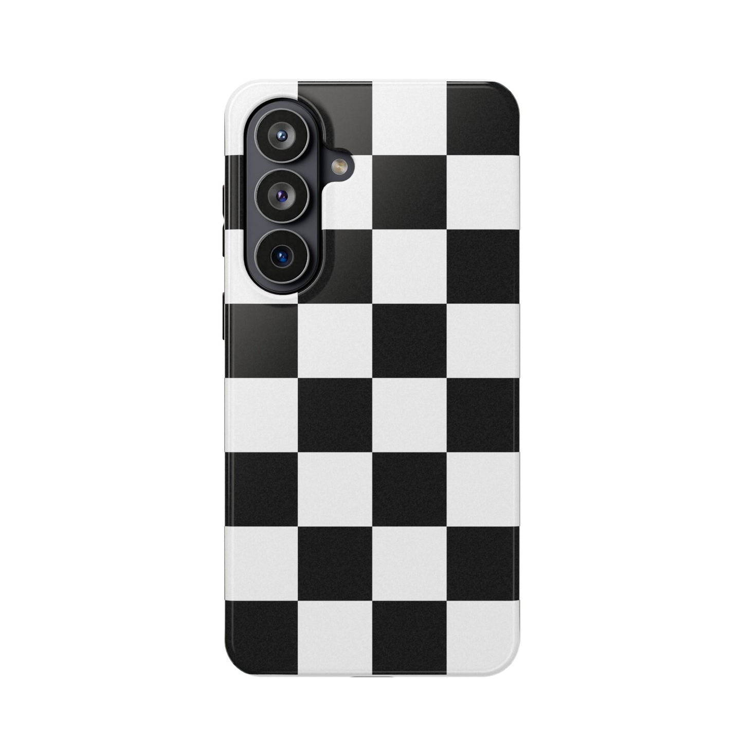 Black & White Checkered Magnetic Impact Phone Case — Shockproof, Wireless Charging Compatible