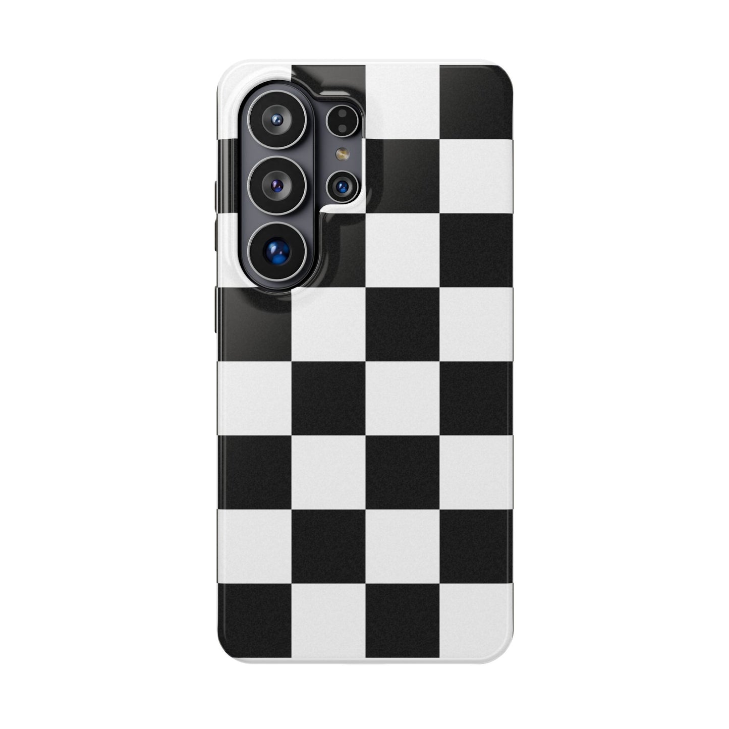 Black & White Checkered Magnetic Impact Phone Case — Shockproof, Wireless Charging Compatible