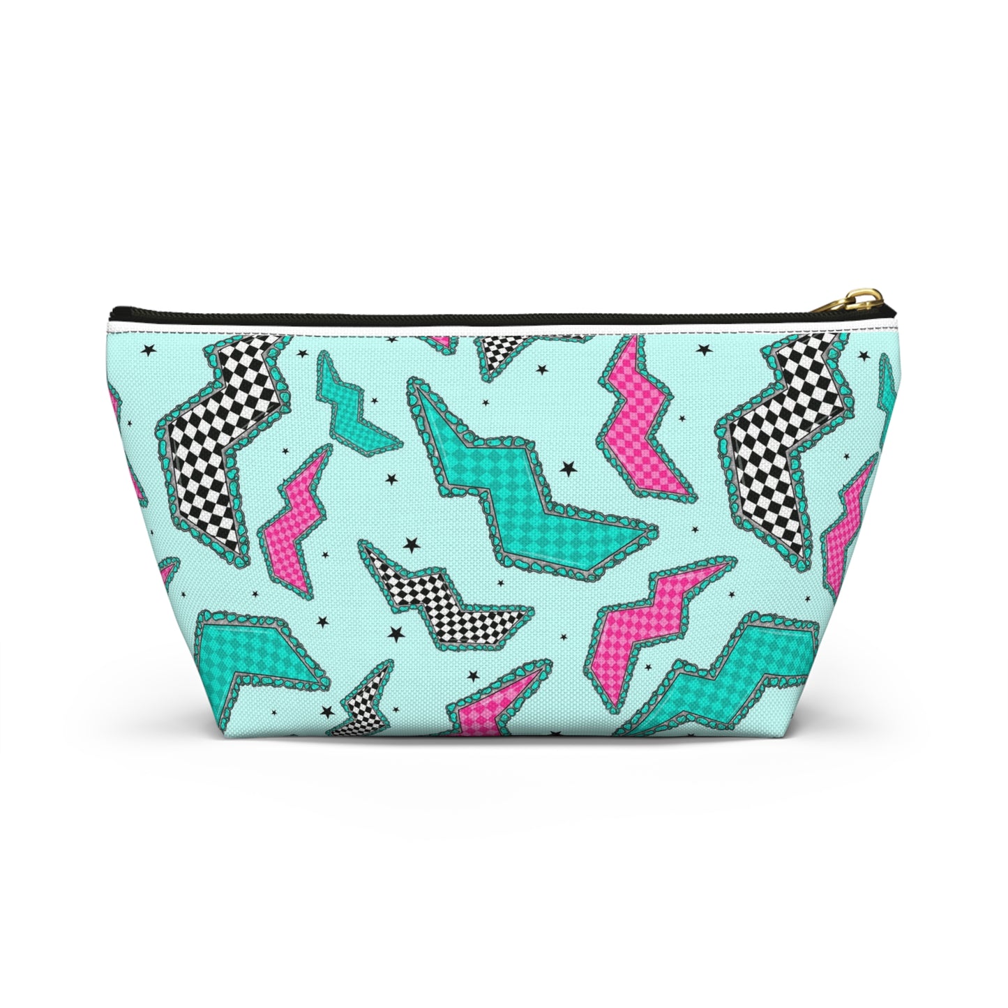 Retro 80s Geometric Accessory Pouch – T‑Bottom Makeup & Travel Zip Bag