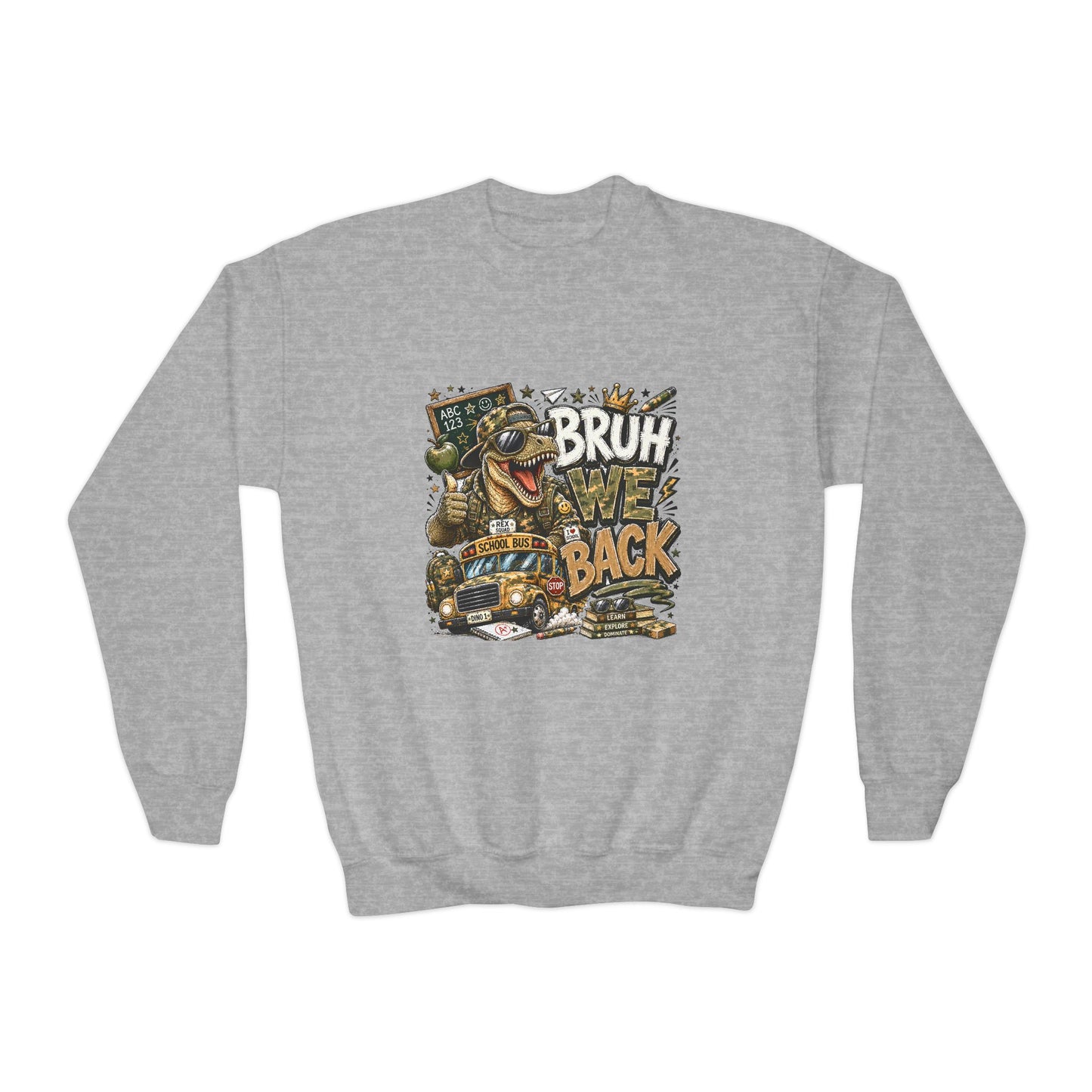 Youth Crewneck Sweatshirt - 'Bruh We Back' Retro Skate Graphic Sweatshirt