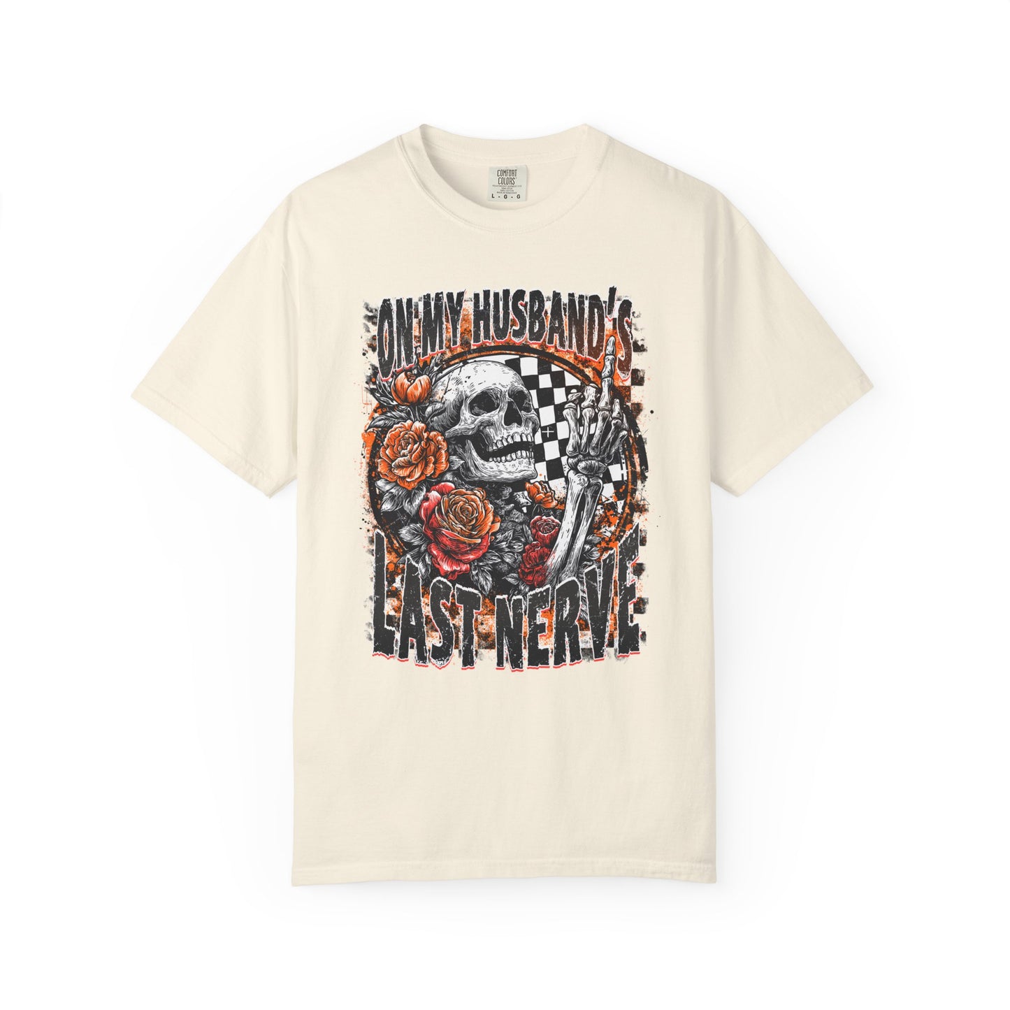 Easy Nerve T-Shirt — Skull, Roses & Racing Flag Graphic Tee