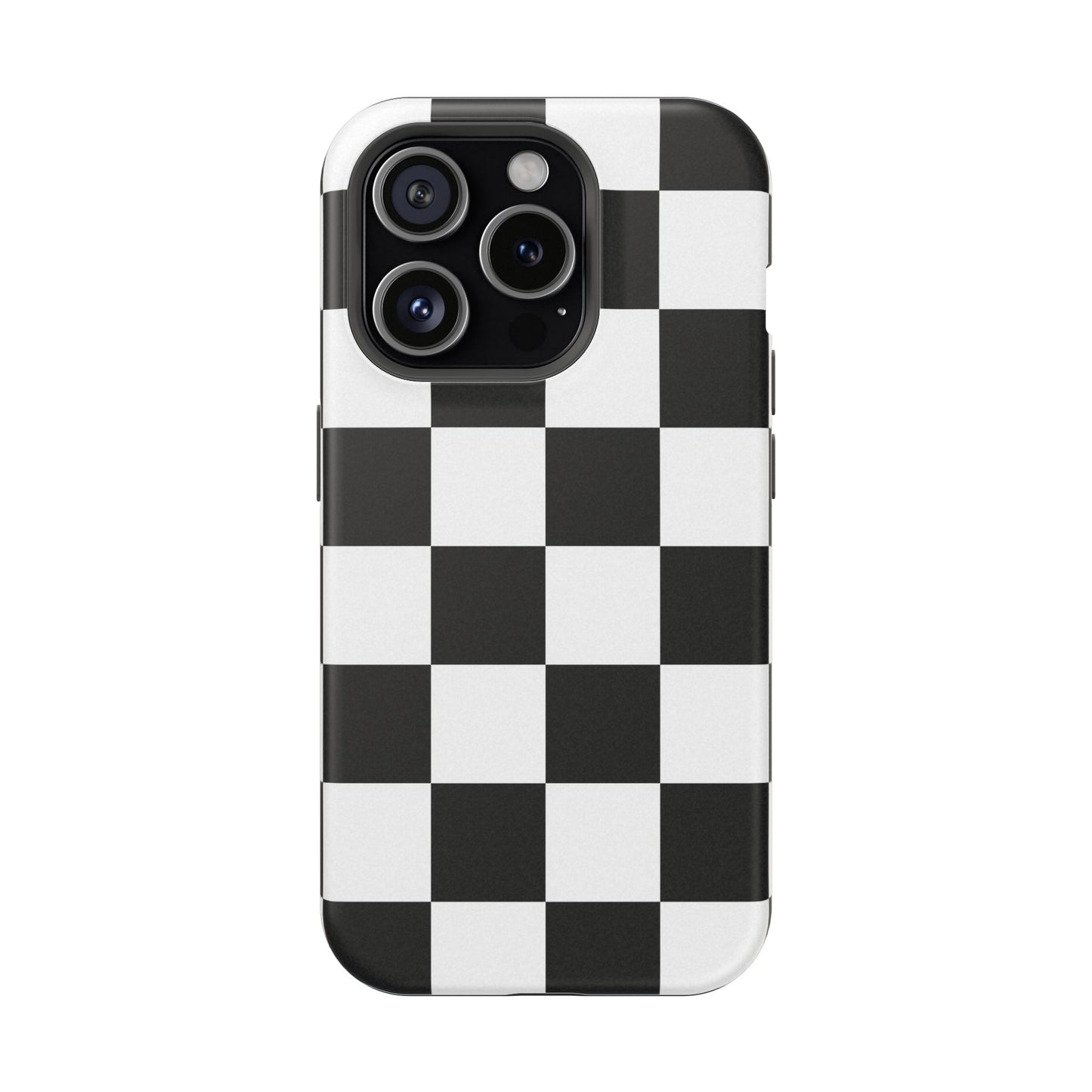 Black & White Checkered Magnetic Impact Phone Case — Shockproof, Wireless Charging Compatible