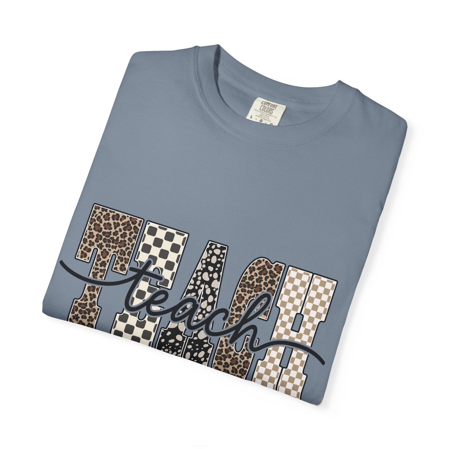Teacher Graphic T-Shirt — Leopard & Checkerboard "Teach" Design