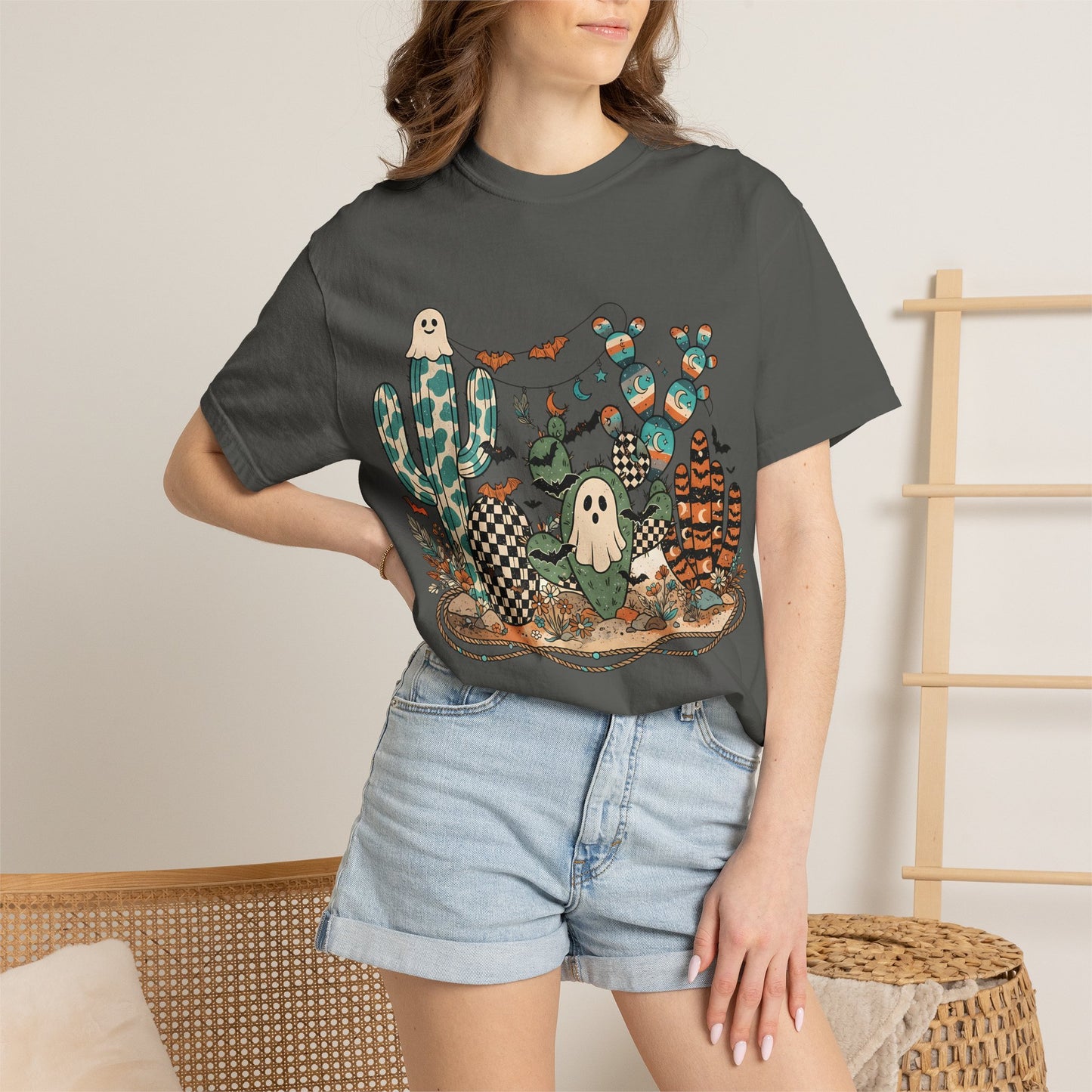 Cactus Patch Halloween T-Shirt — Whimsical Ghosts & Desert Succulents