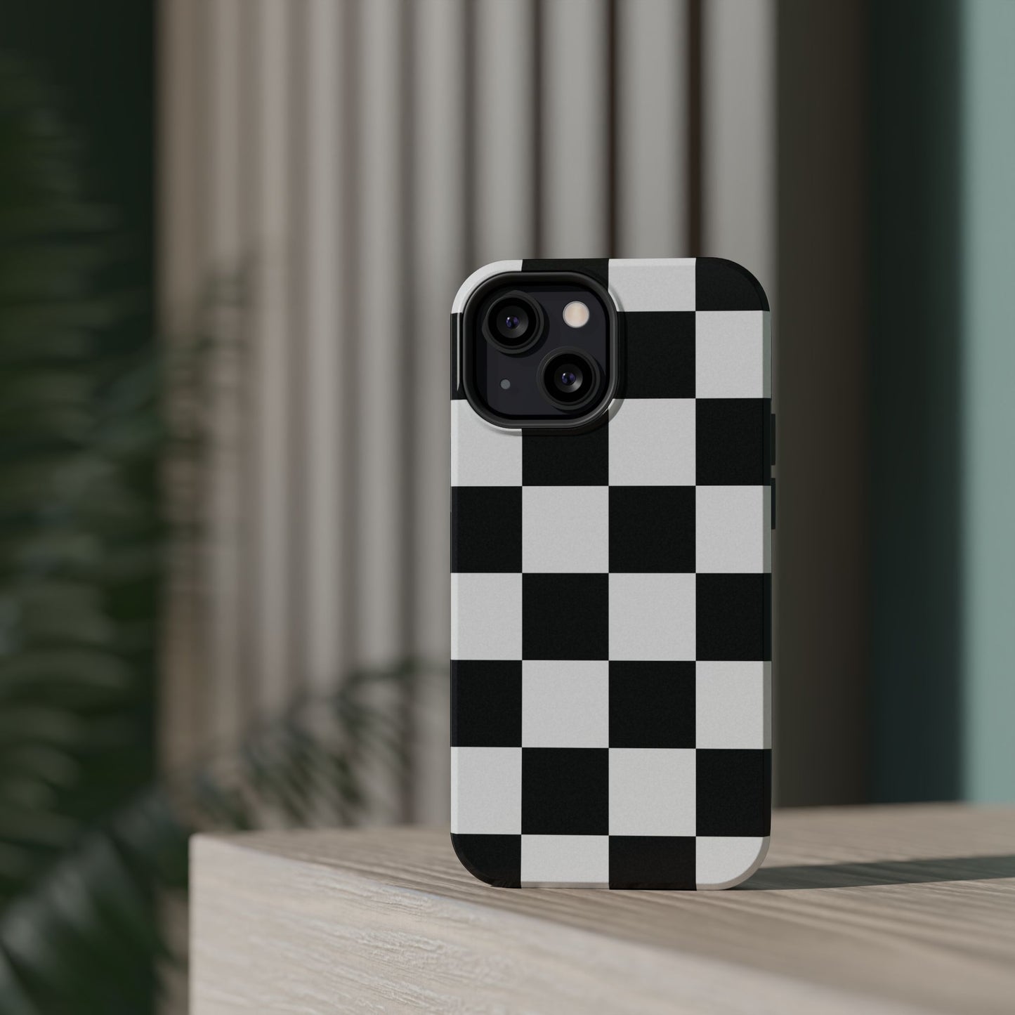 Black & White Checkered Magnetic Impact Phone Case — Shockproof, Wireless Charging Compatible