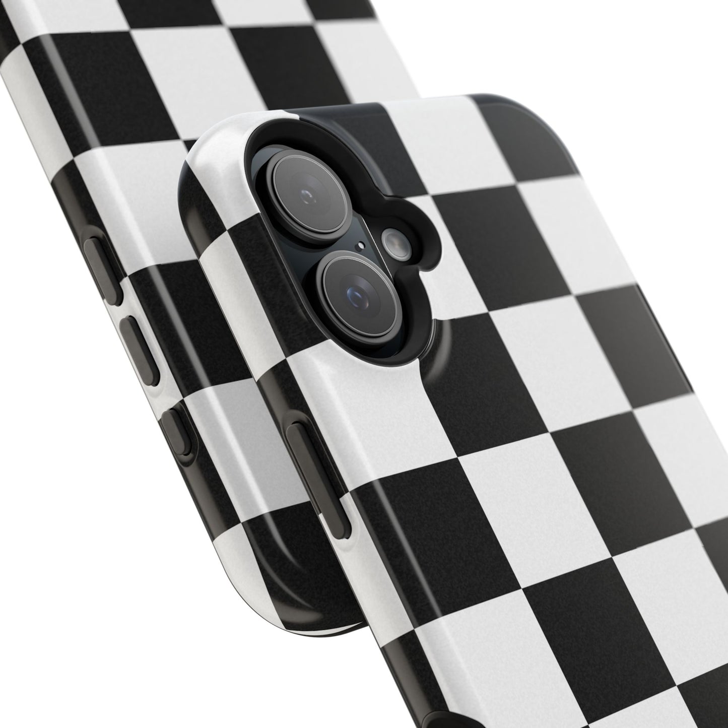 Black & White Checkered Magnetic Impact Phone Case — Shockproof, Wireless Charging Compatible
