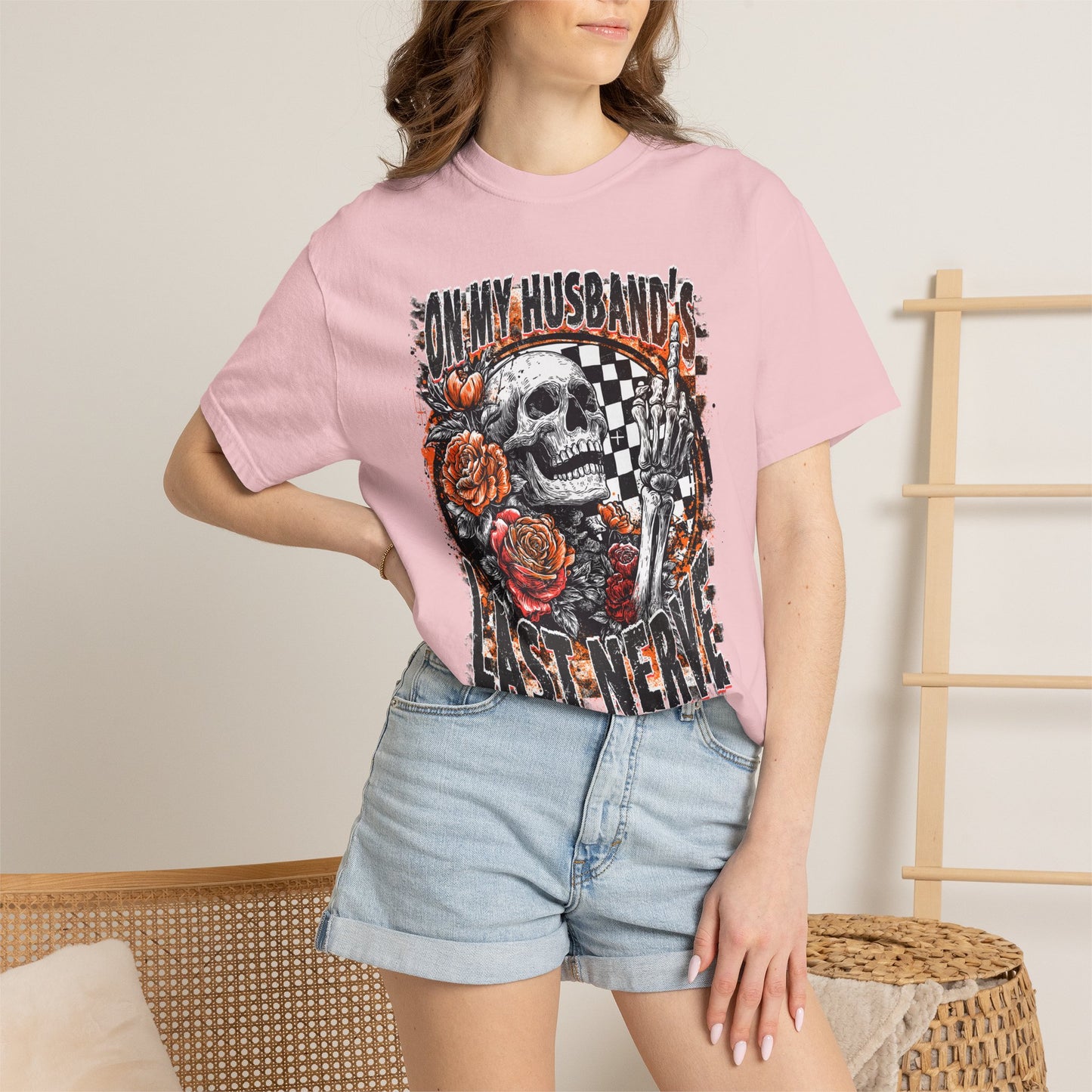 Easy Nerve T-Shirt — Skull, Roses & Racing Flag Graphic Tee