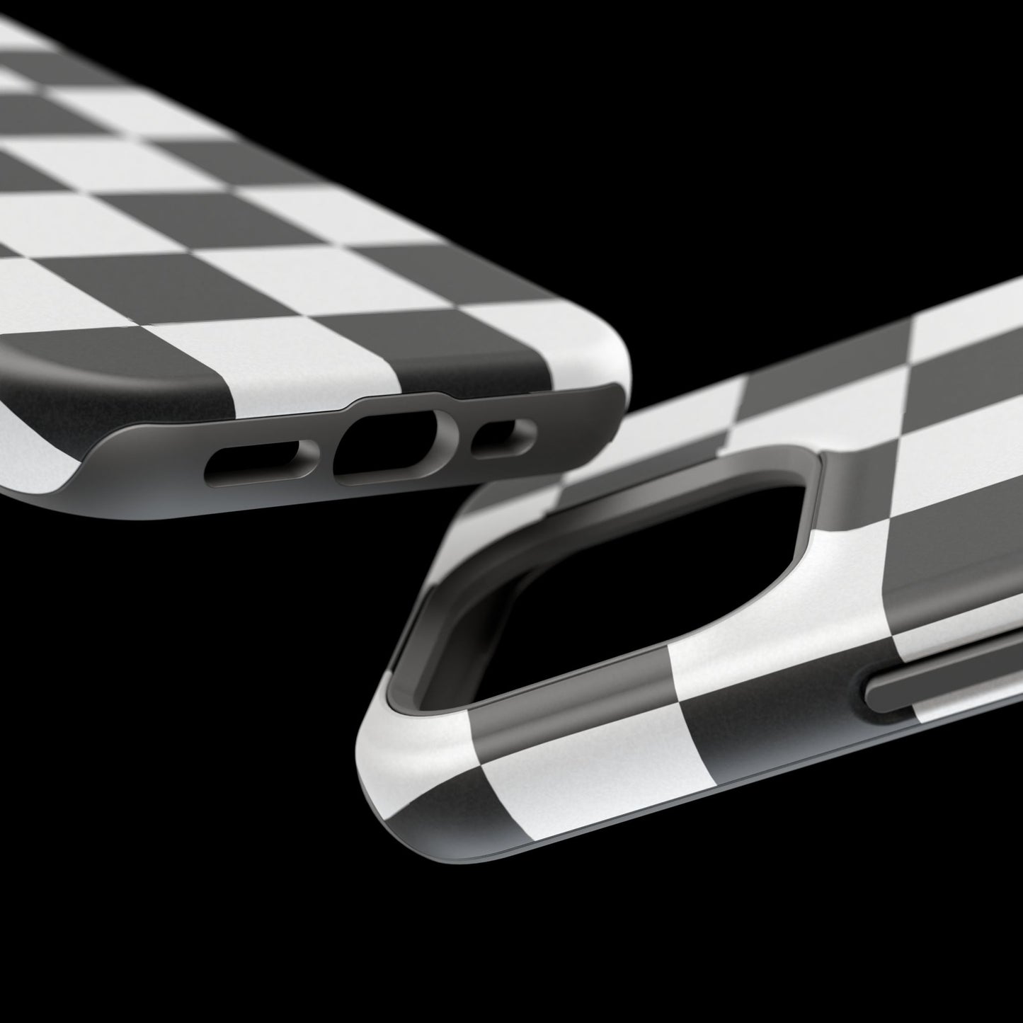 Black & White Checkered Magnetic Impact Phone Case — Shockproof, Wireless Charging Compatible