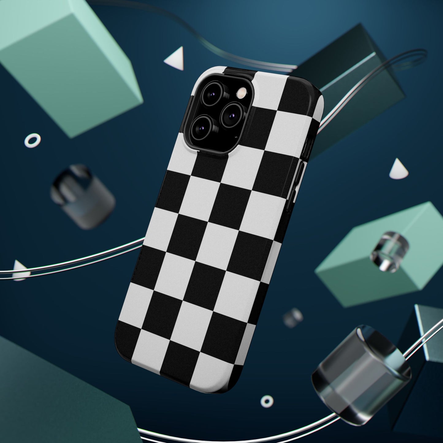 Black & White Checkered Magnetic Impact Phone Case — Shockproof, Wireless Charging Compatible