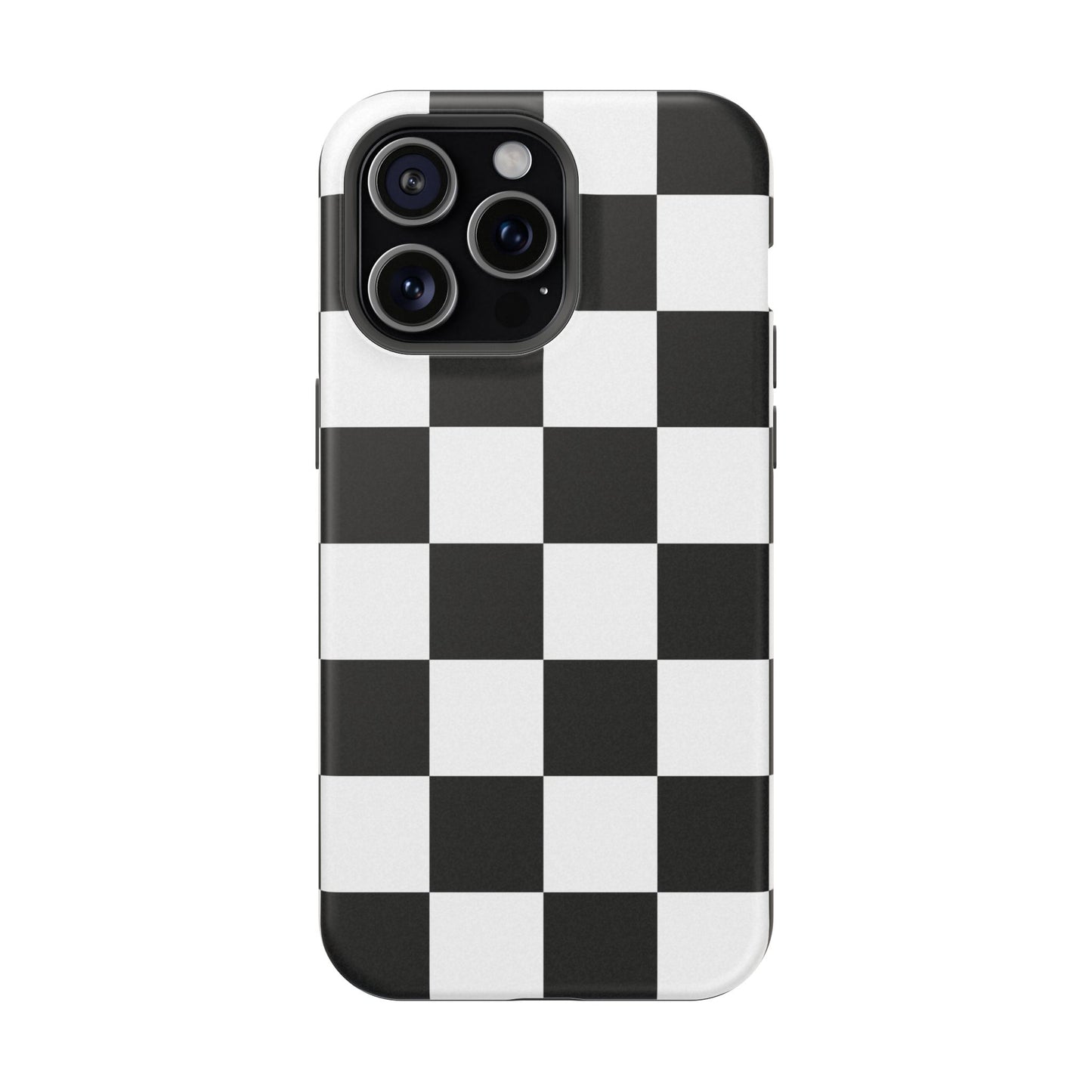 Black & White Checkered Magnetic Impact Phone Case — Shockproof, Wireless Charging Compatible