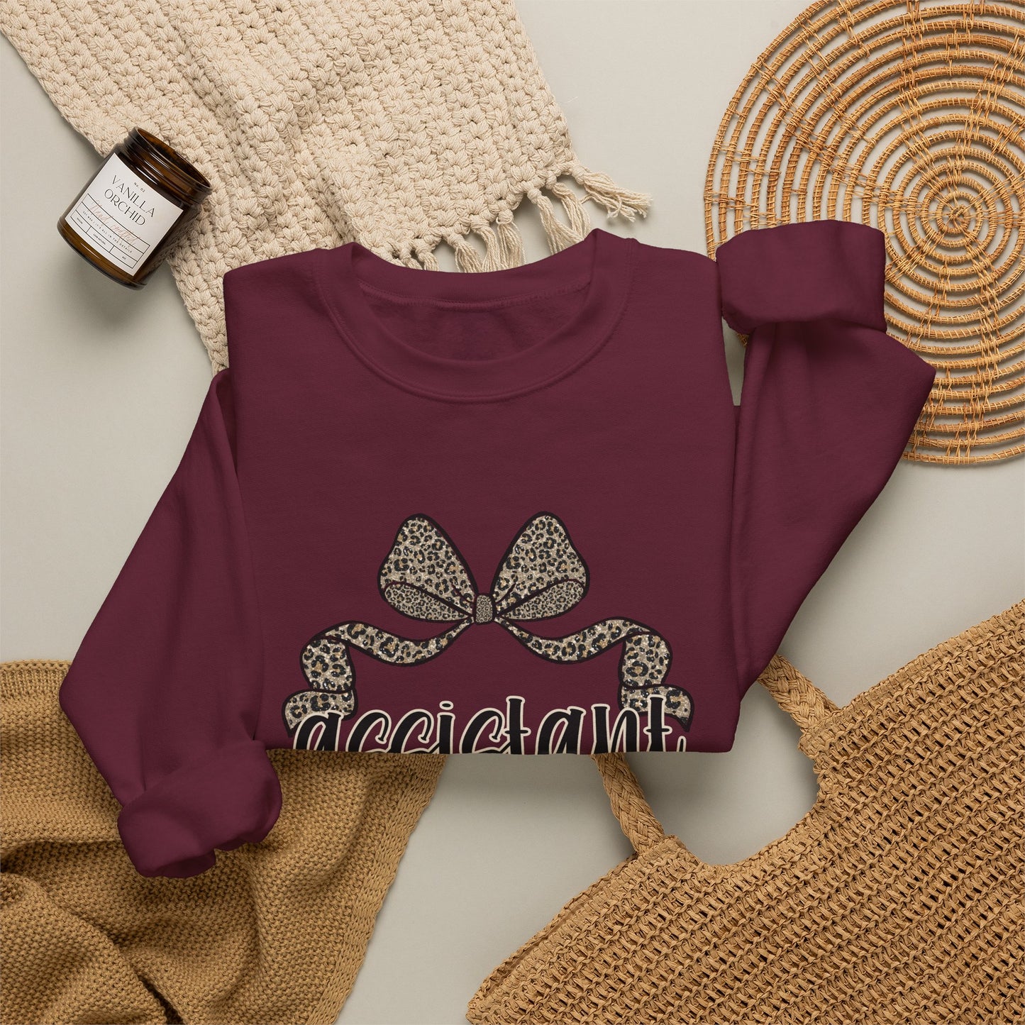 Assistant Principal Sweatshirt — Leopard Bow Crewneck for School Leaders