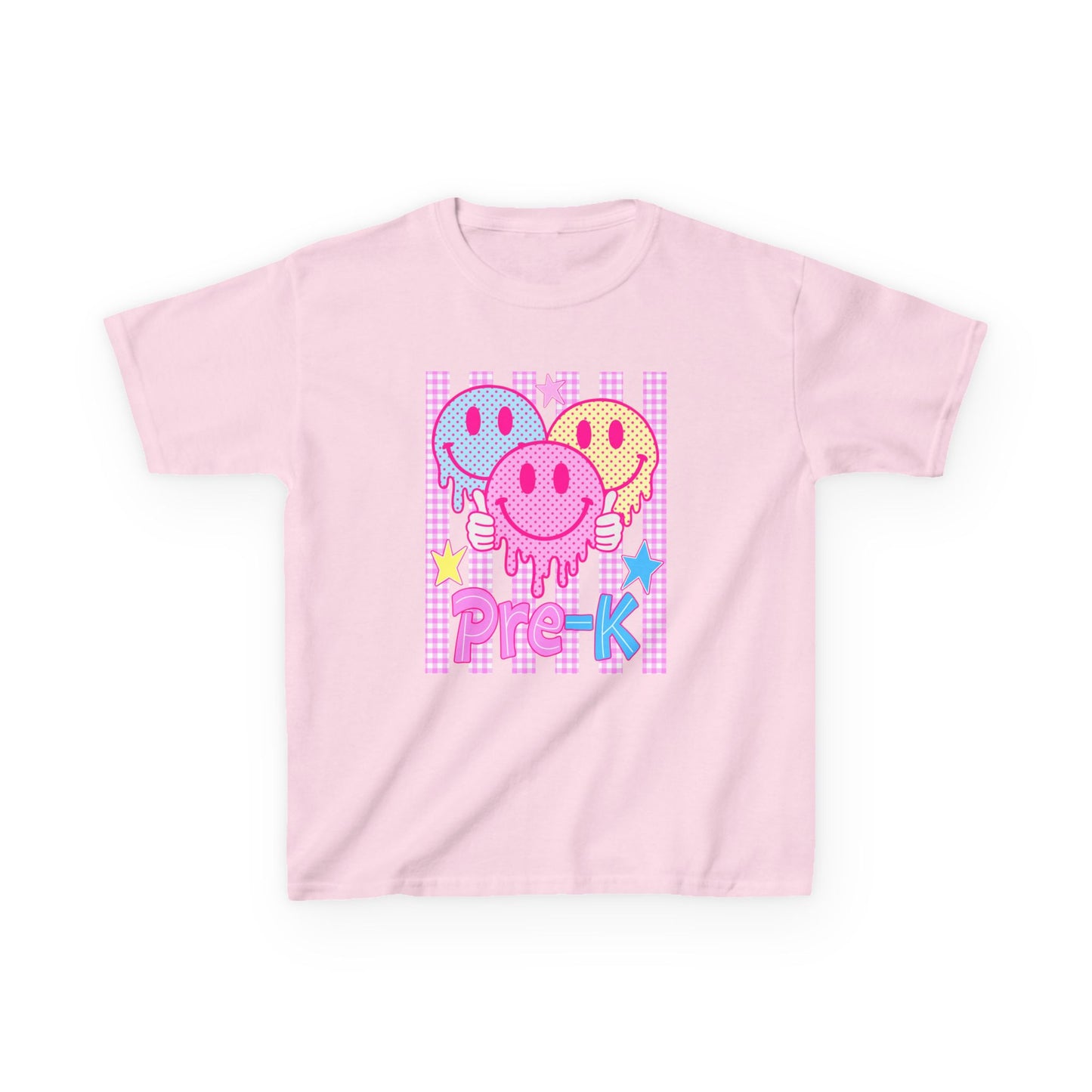 Pre-K Smiley Faces Kids T-Shirt — Cute Drip Neon Preschool Tee