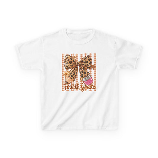 Fourth Grade Leopard Bow Kids Tee — Cute School Back-to-School Shirt