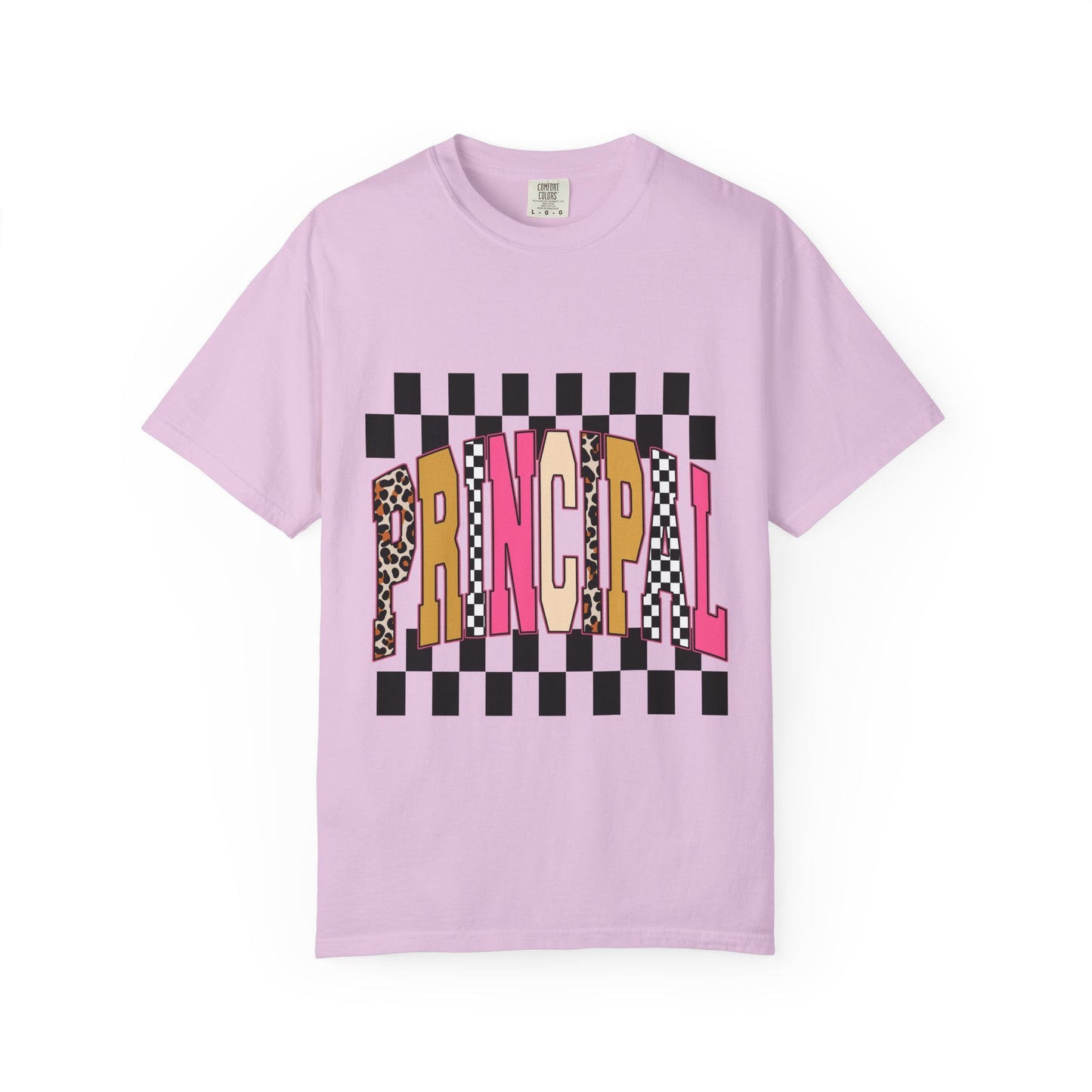 Principal Bow Stripe T‑Shirt — Cute Pink & Navy Teacher Tee