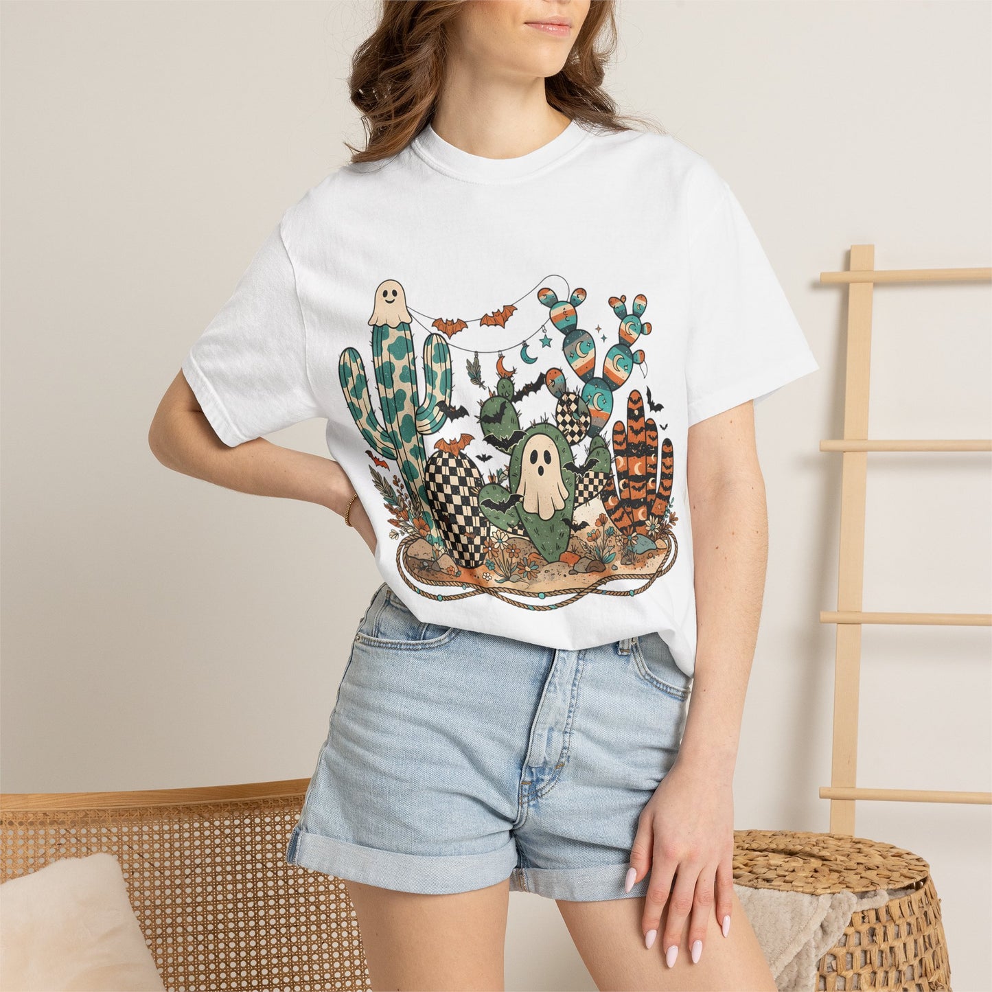 Cactus Patch Halloween T-Shirt — Whimsical Ghosts & Desert Succulents
