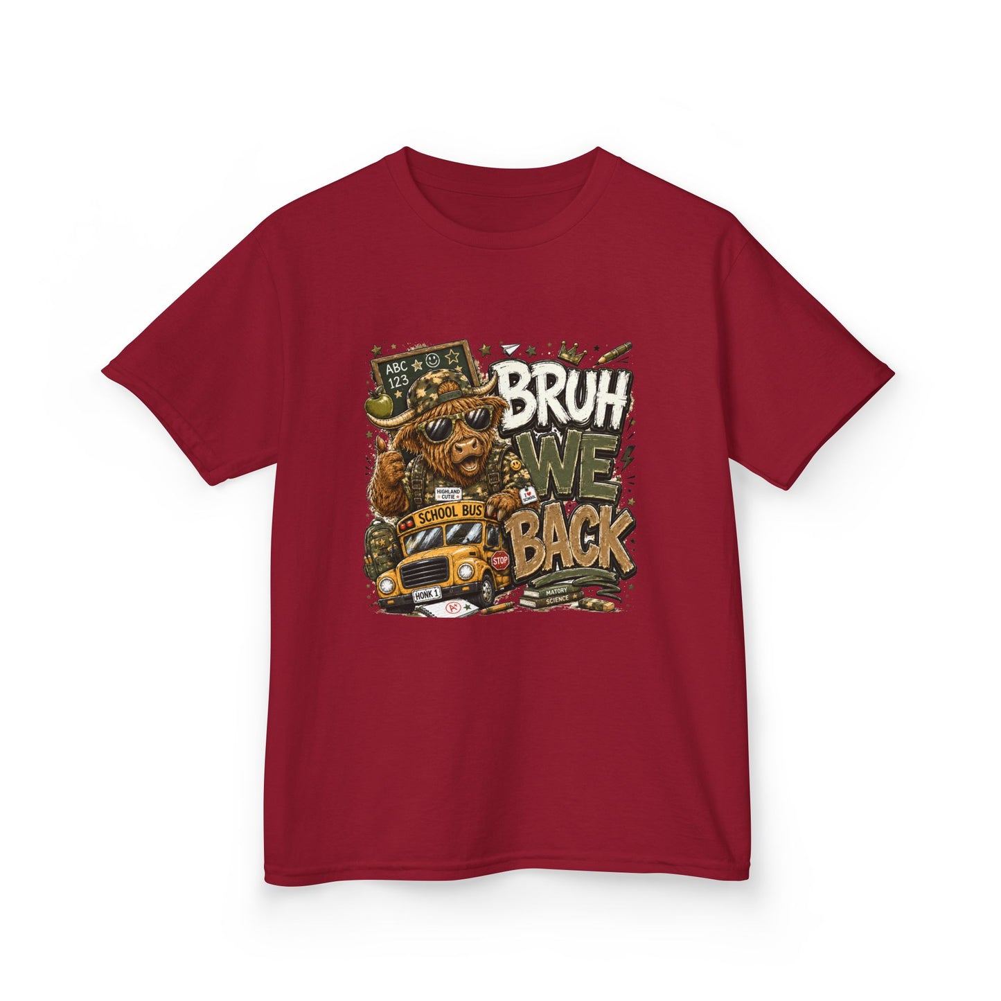 Kids Tee — 'Bruh We Back' Highland Cow Graphic