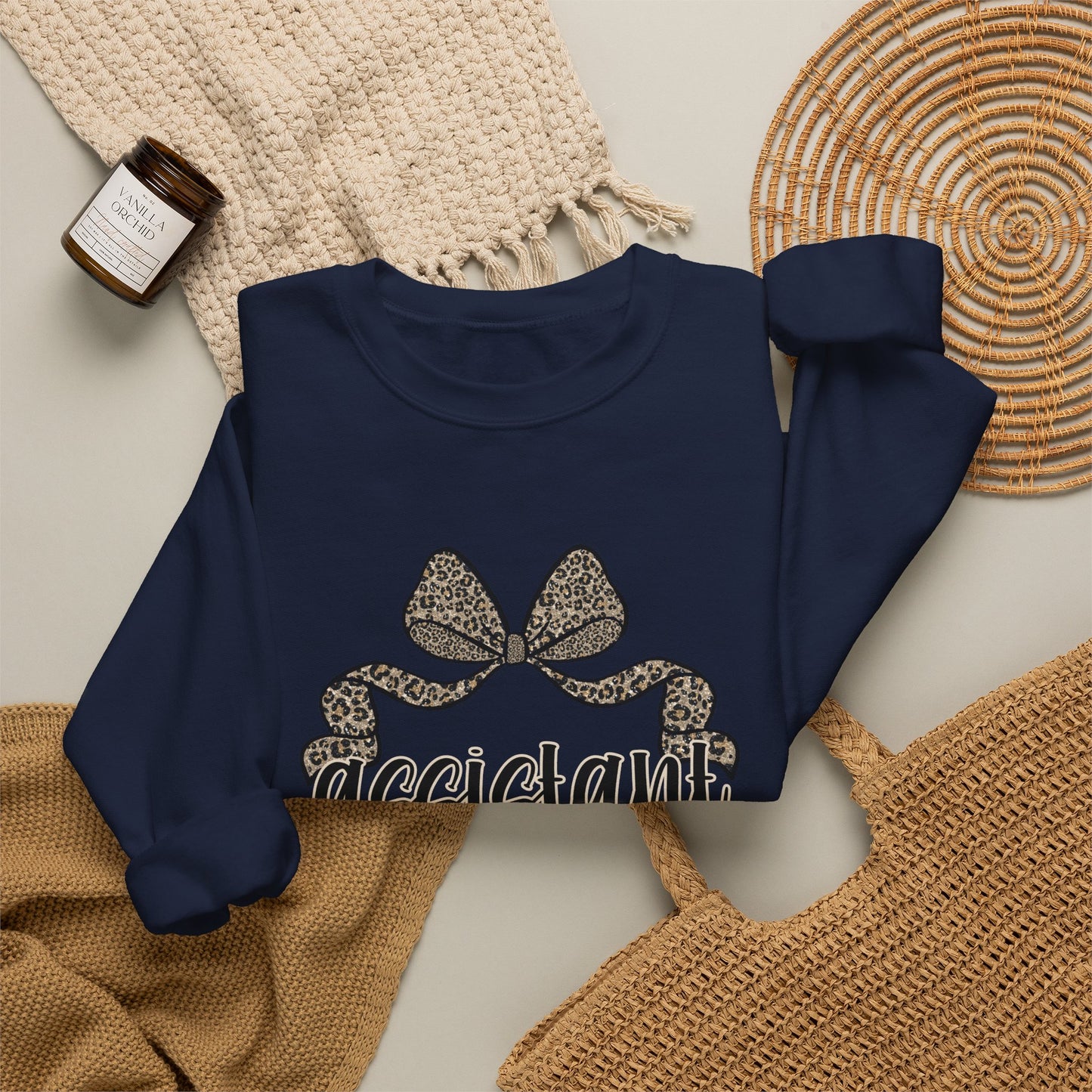Assistant Principal Sweatshirt — Leopard Bow Crewneck for School Leaders