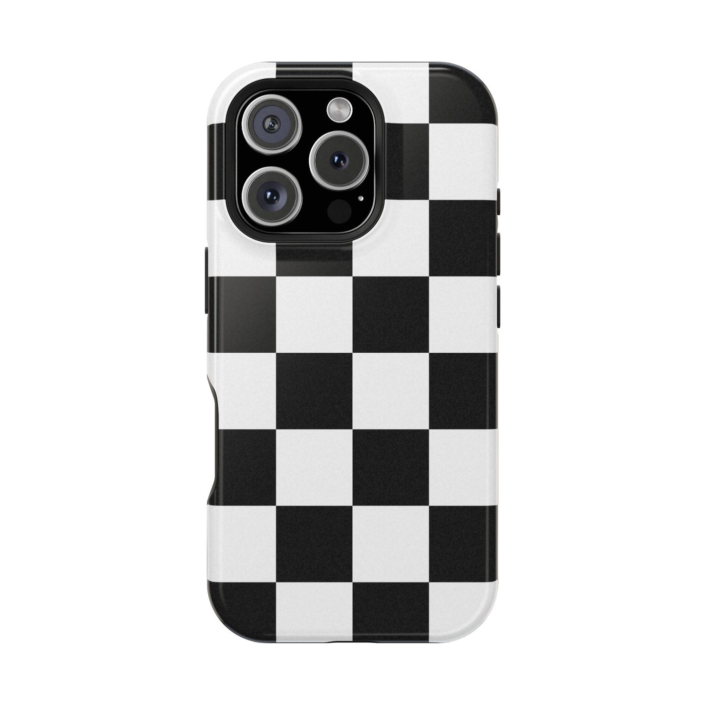 Black & White Checkered Magnetic Impact Phone Case — Shockproof, Wireless Charging Compatible