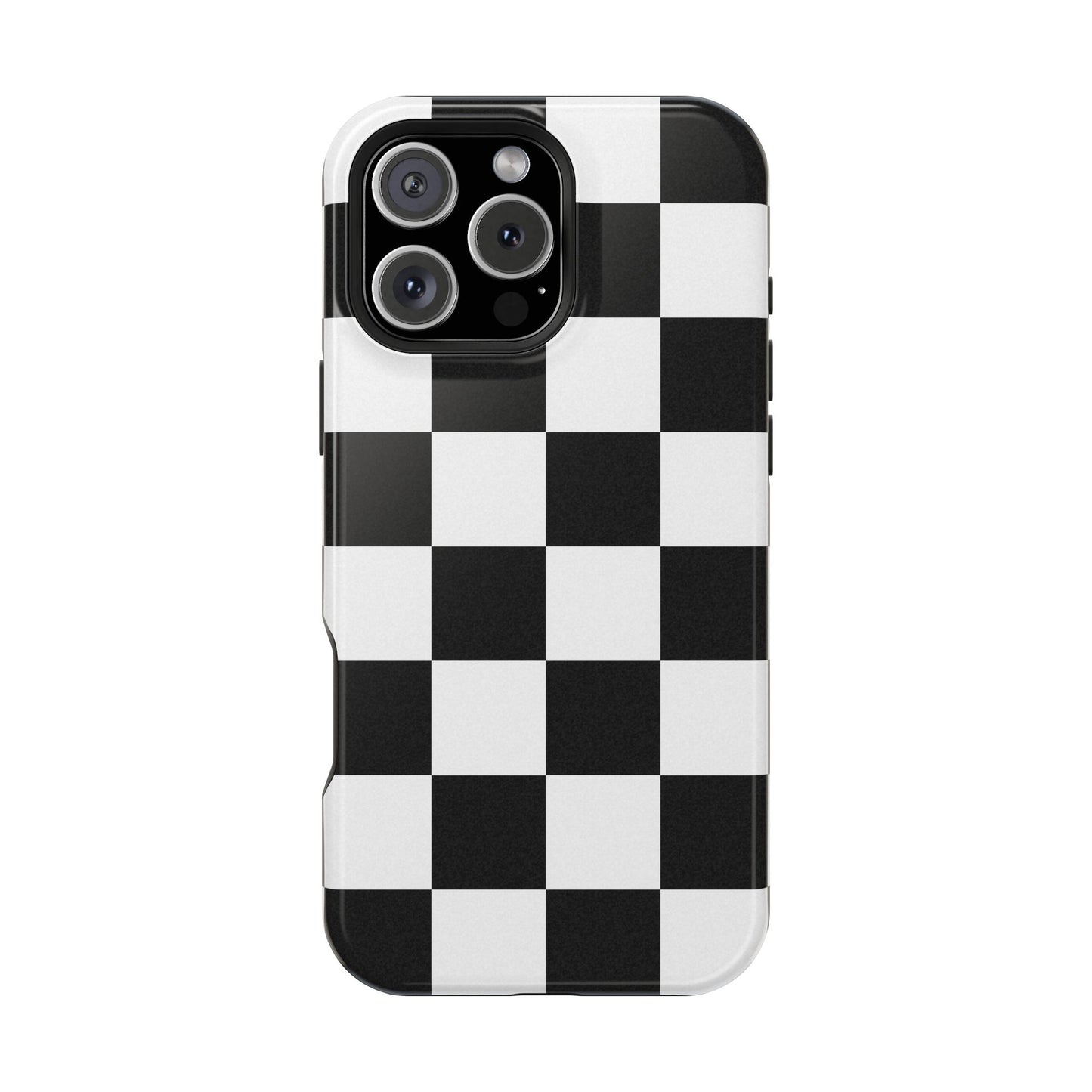 Black & White Checkered Magnetic Impact Phone Case — Shockproof, Wireless Charging Compatible