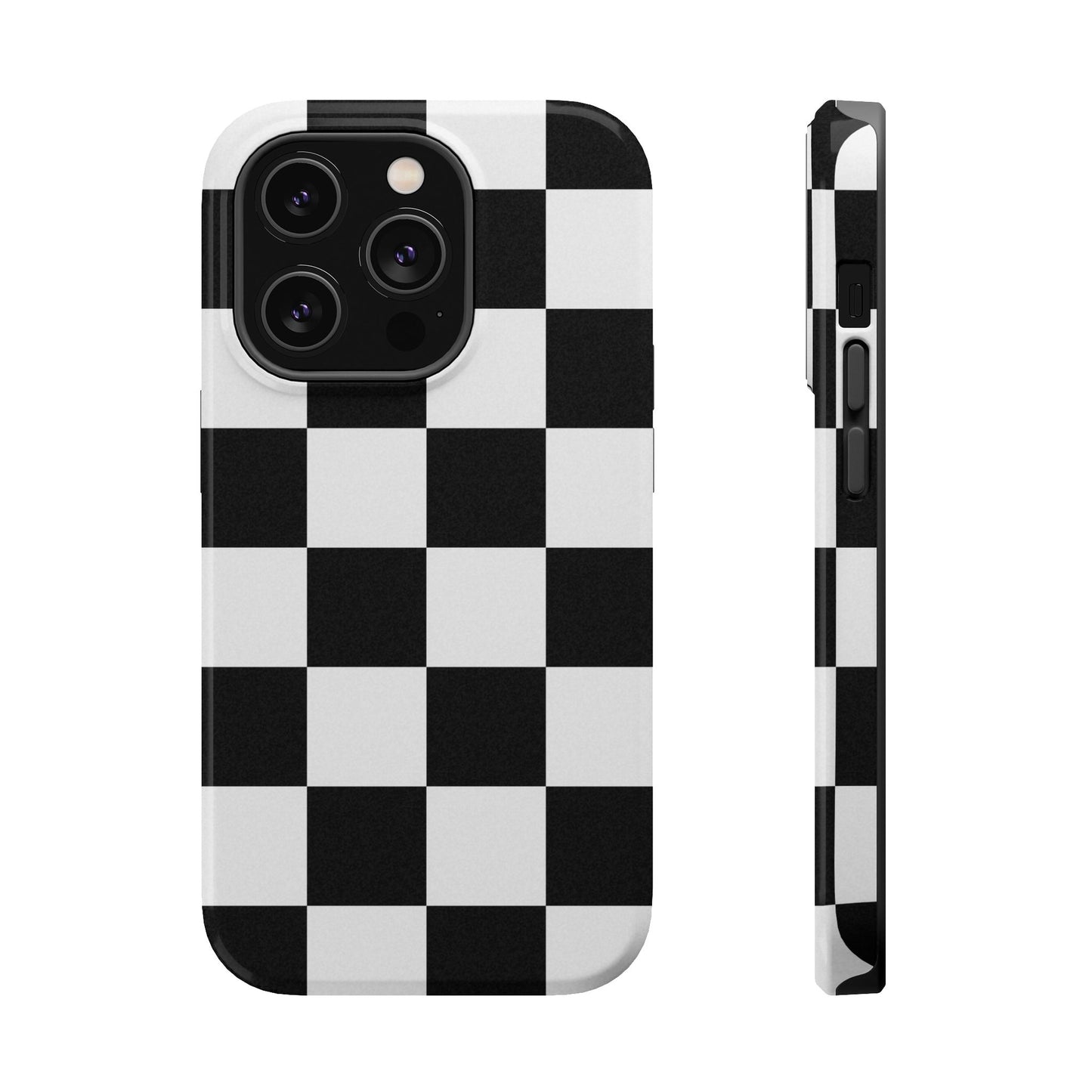 Black & White Checkered Magnetic Impact Phone Case — Shockproof, Wireless Charging Compatible