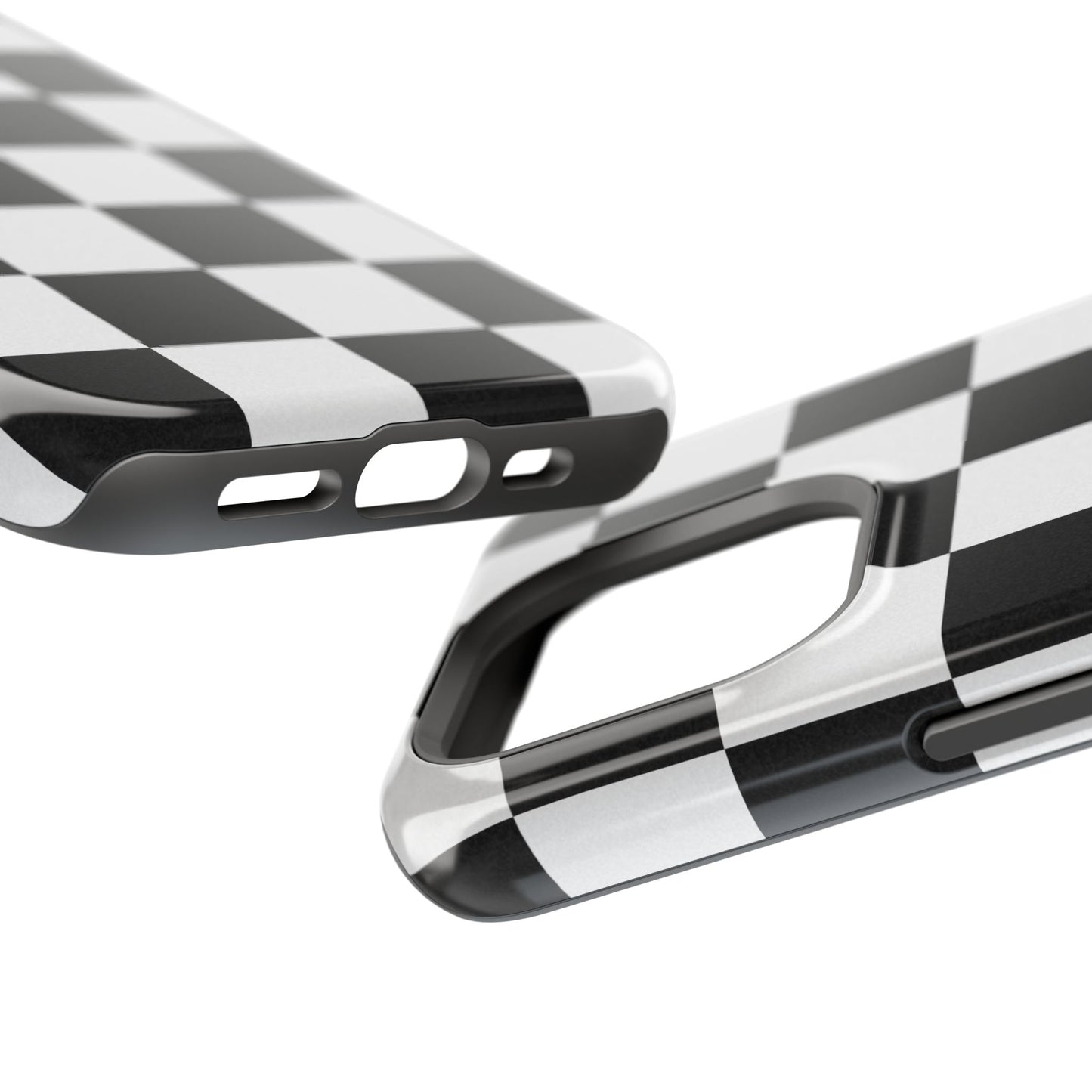 Black & White Checkered Magnetic Impact Phone Case — Shockproof, Wireless Charging Compatible