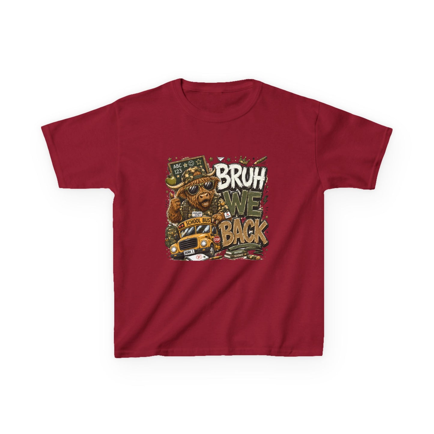 Kids Tee — 'Bruh We Back' Highland Cow Graphic