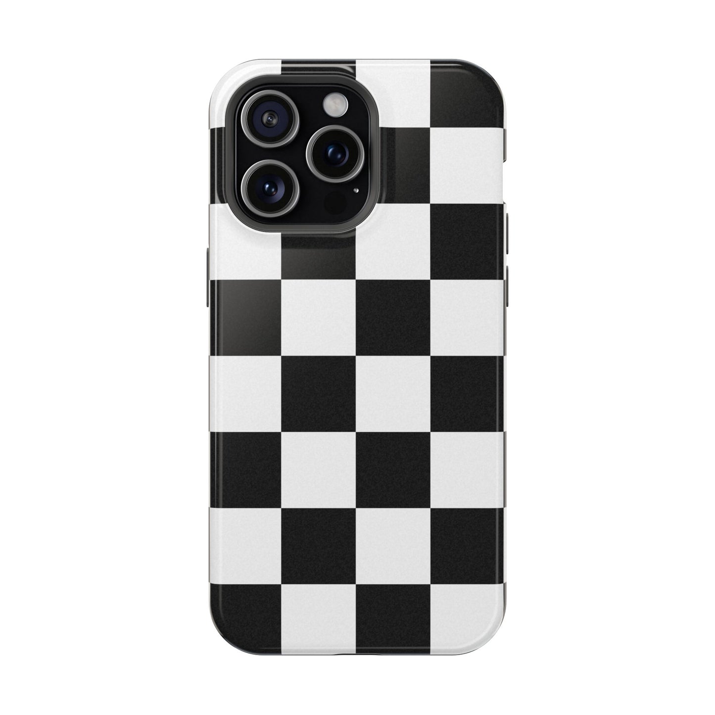 Black & White Checkered Magnetic Impact Phone Case — Shockproof, Wireless Charging Compatible