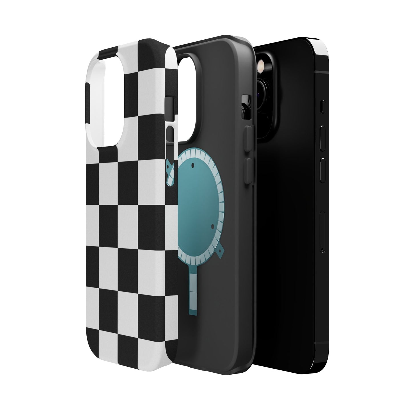 Black & White Checkered Magnetic Impact Phone Case — Shockproof, Wireless Charging Compatible