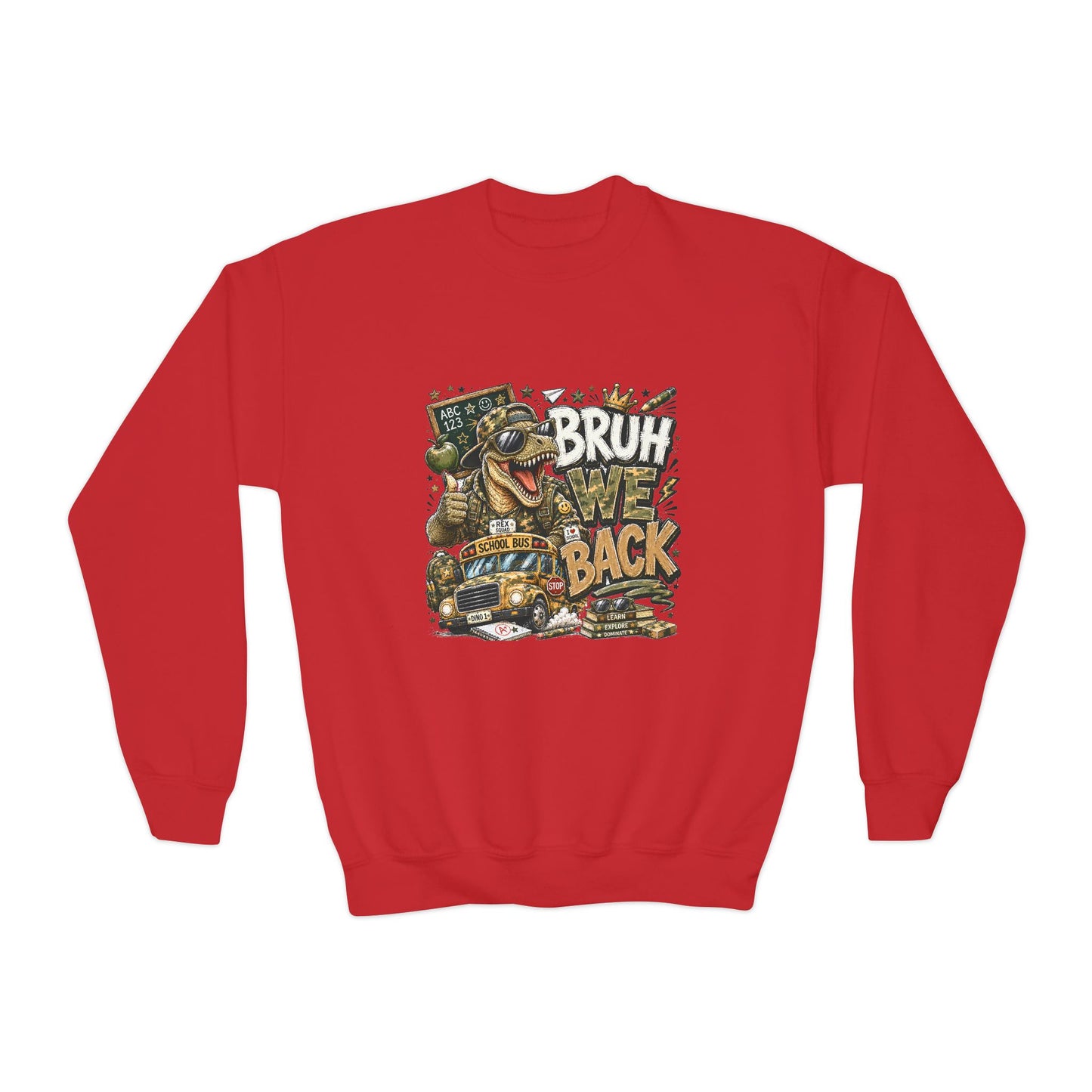 Youth Crewneck Sweatshirt - 'Bruh We Back' Retro Skate Graphic Sweatshirt