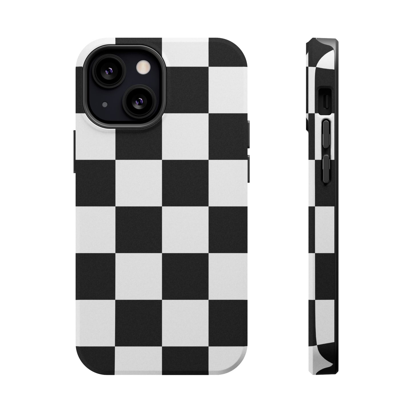 Black & White Checkered Magnetic Impact Phone Case — Shockproof, Wireless Charging Compatible