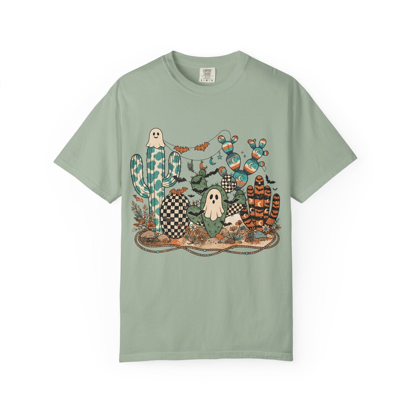 Cactus Patch Halloween T-Shirt — Whimsical Ghosts & Desert Succulents