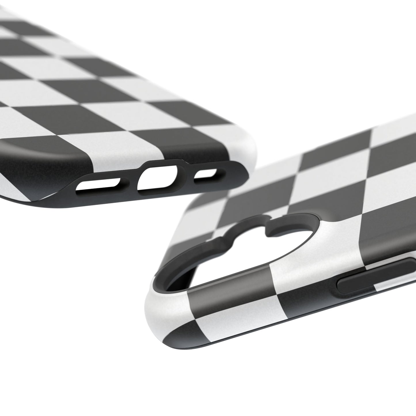 Black & White Checkered Magnetic Impact Phone Case — Shockproof, Wireless Charging Compatible