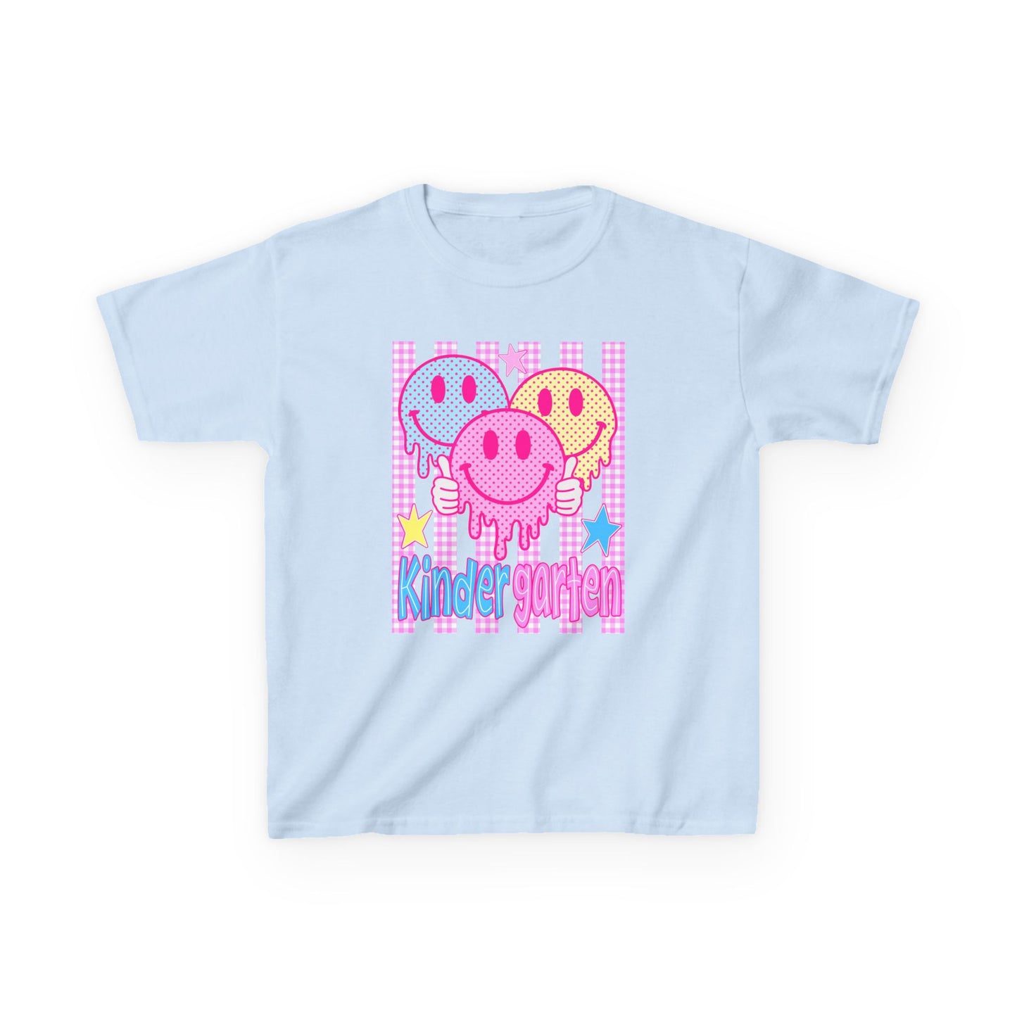 Kids Tee — Colorful Drippy Smiley 'Kindergarten' Back-to-School Shirt