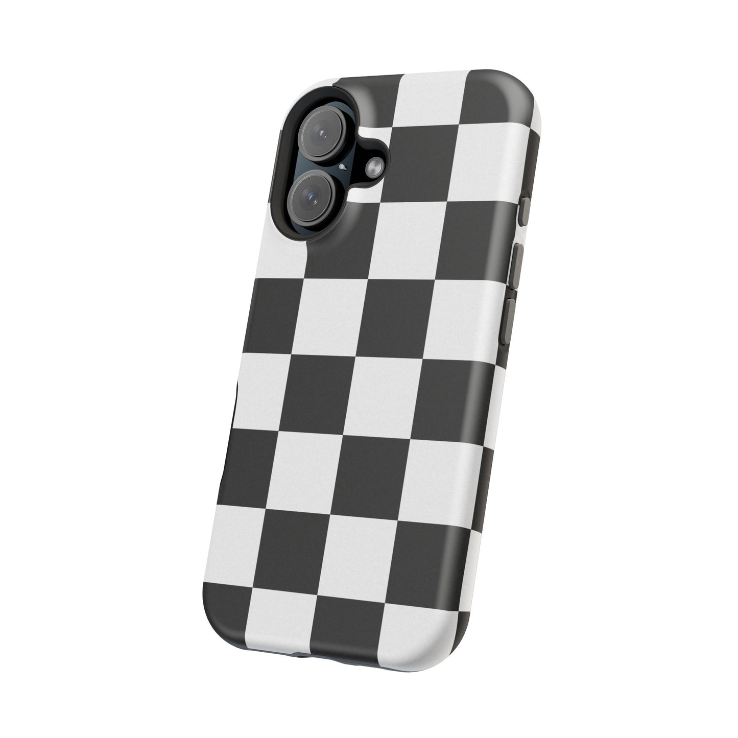 Black & White Checkered Magnetic Impact Phone Case — Shockproof, Wireless Charging Compatible