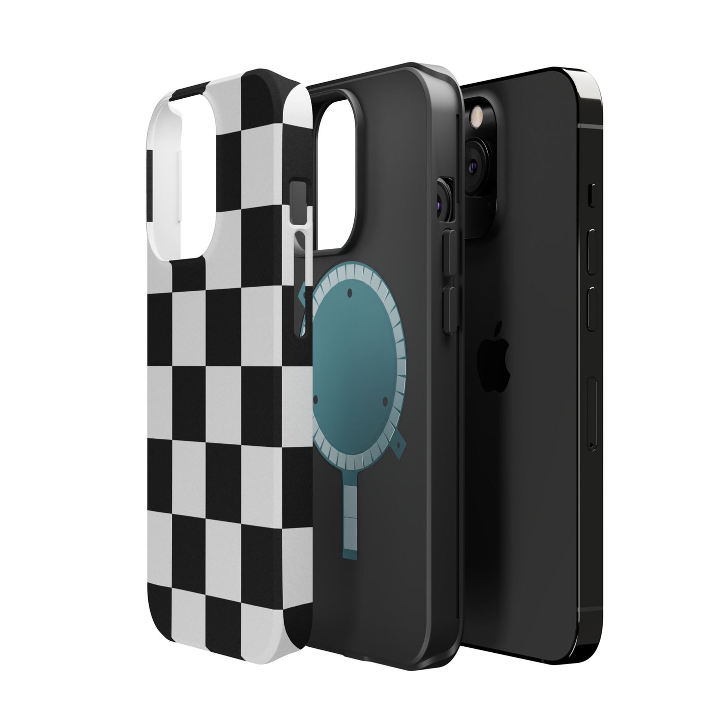 Black & White Checkered Magnetic Impact Phone Case — Shockproof, Wireless Charging Compatible