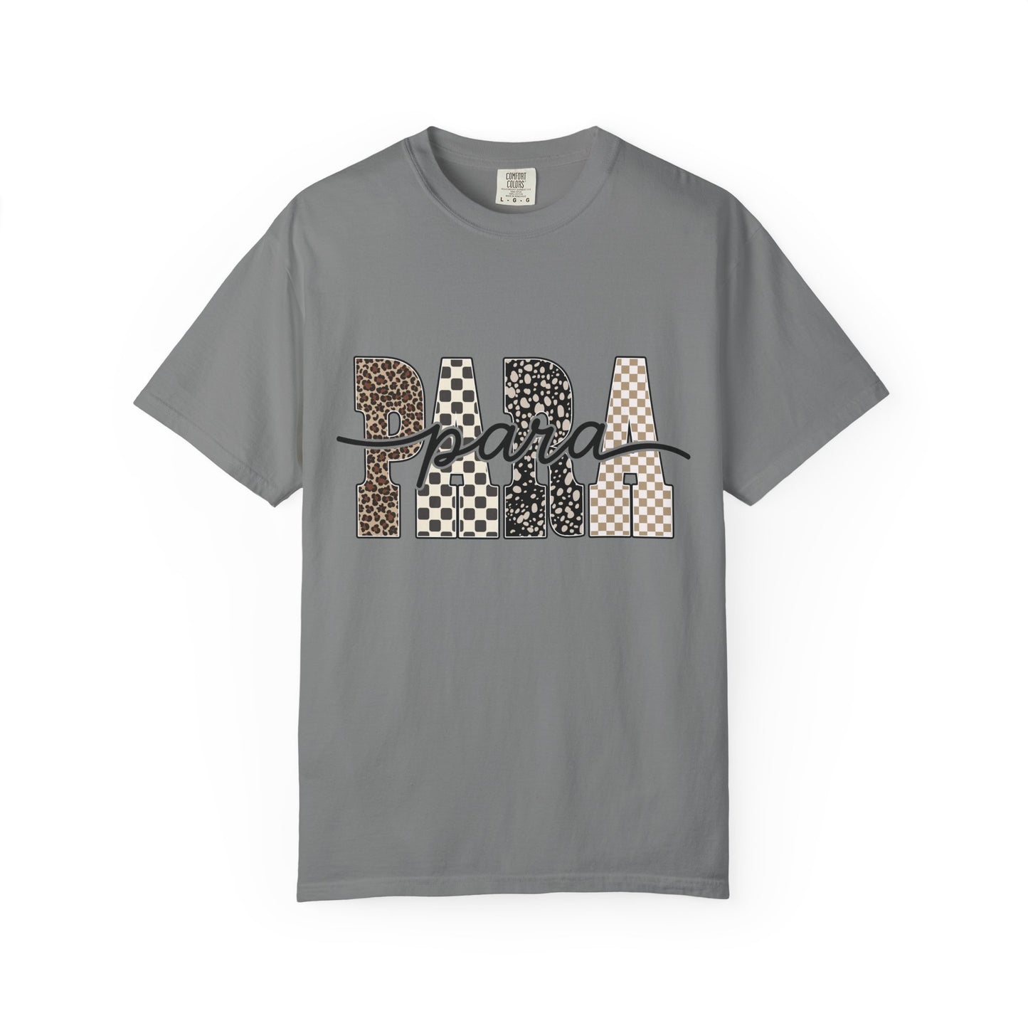 Para T-Shirt — Leopard & Checker Block Letter Graphic Tee