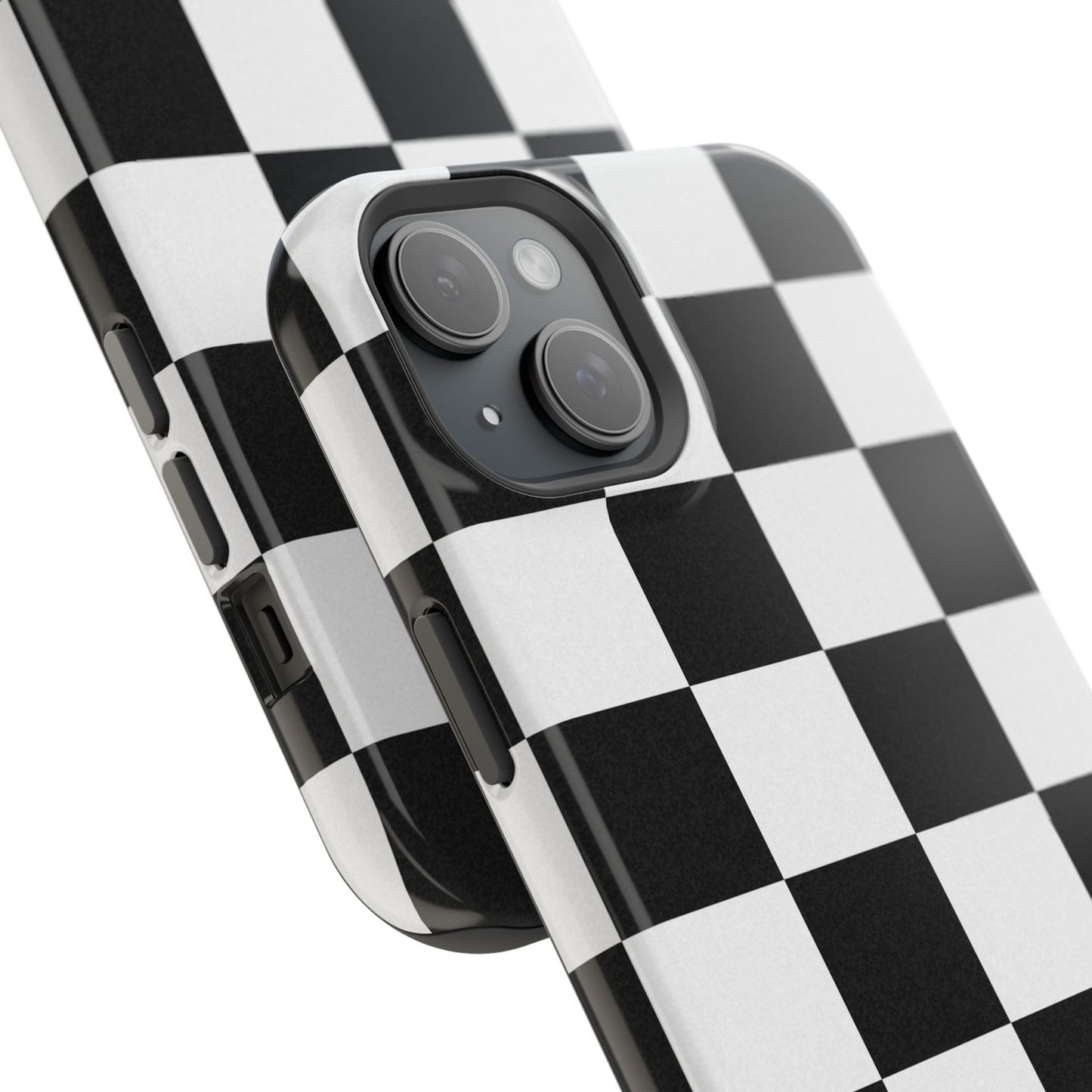 Black & White Checkered Magnetic Impact Phone Case — Shockproof, Wireless Charging Compatible