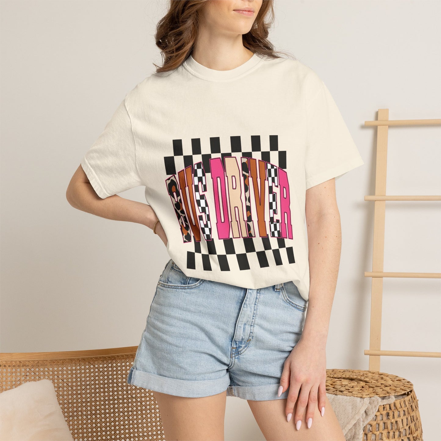 T-Shirt — 'Bus Driver' Checkerboard Graphic Tee (Retro Skate/Punk Vibe)