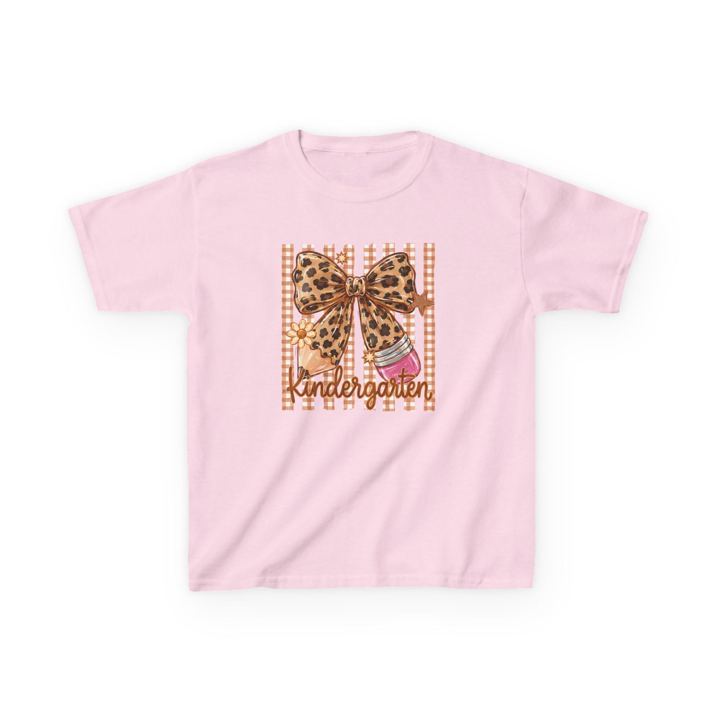Kindergarten Leopard Bow Kids T-Shirt — Back-to-School Cute Girl Tee
