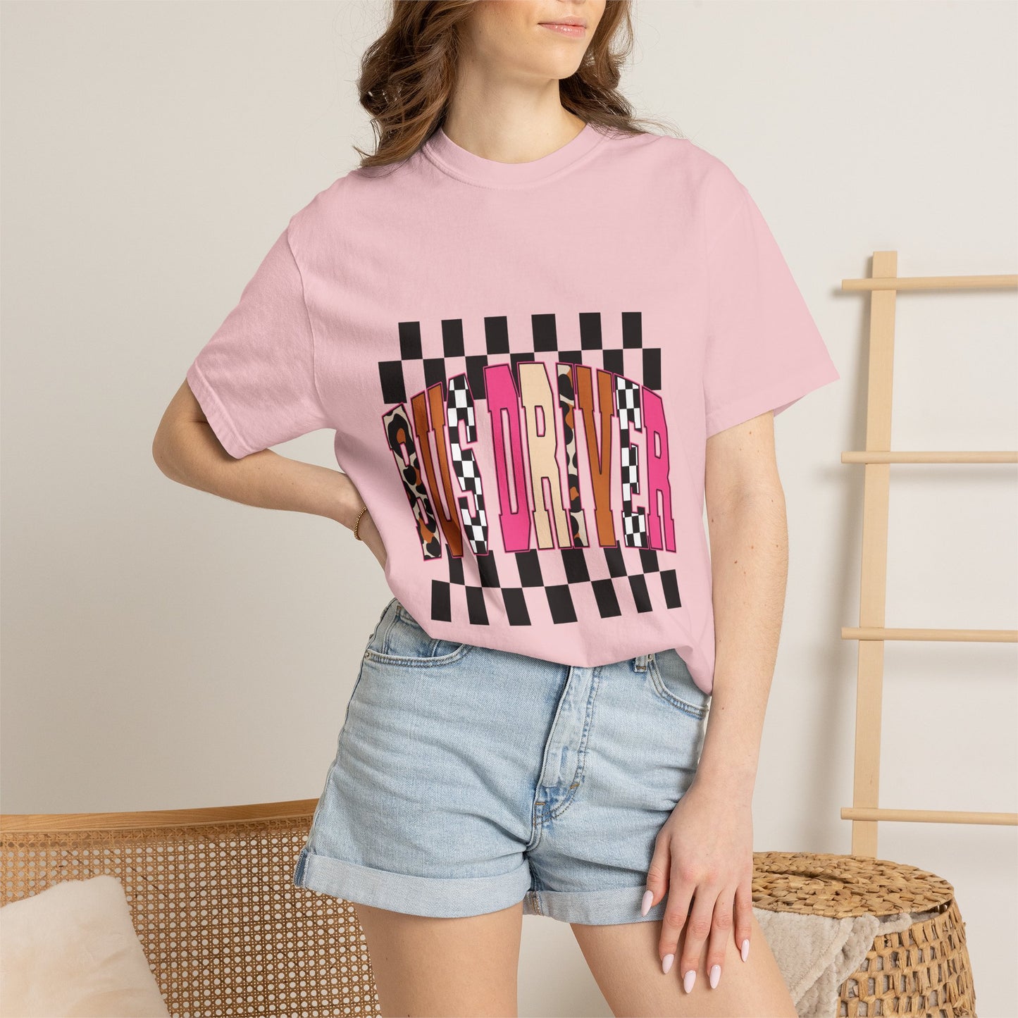 T-Shirt — 'Bus Driver' Checkerboard Graphic Tee (Retro Skate/Punk Vibe)