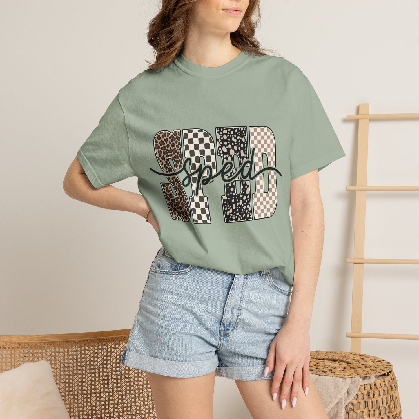 Sped Leopard & Checker Tee — Graphic Retro Racing T-Shirt