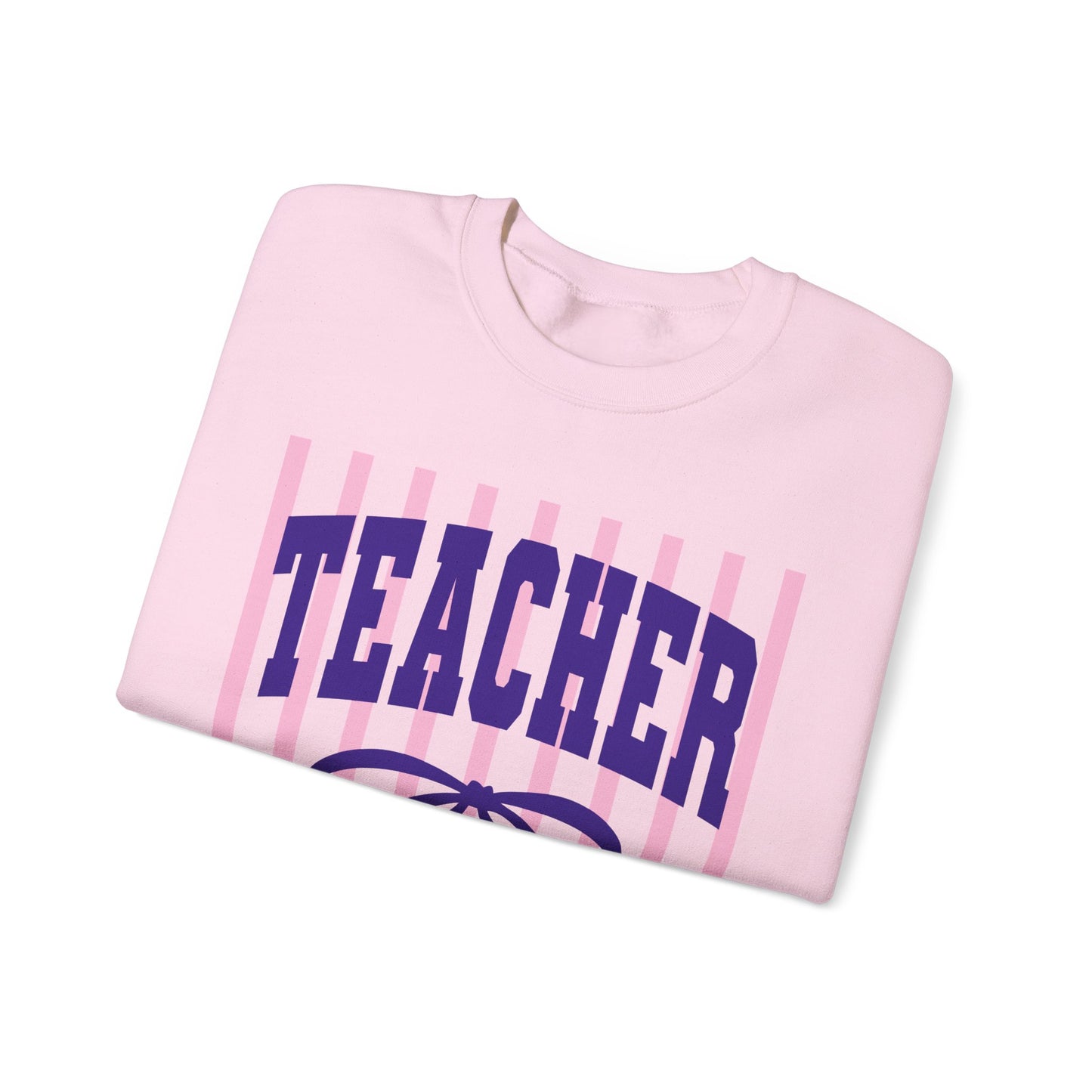 Teacher Crewneck Sweatshirt — Pink Stripes & Bow Design