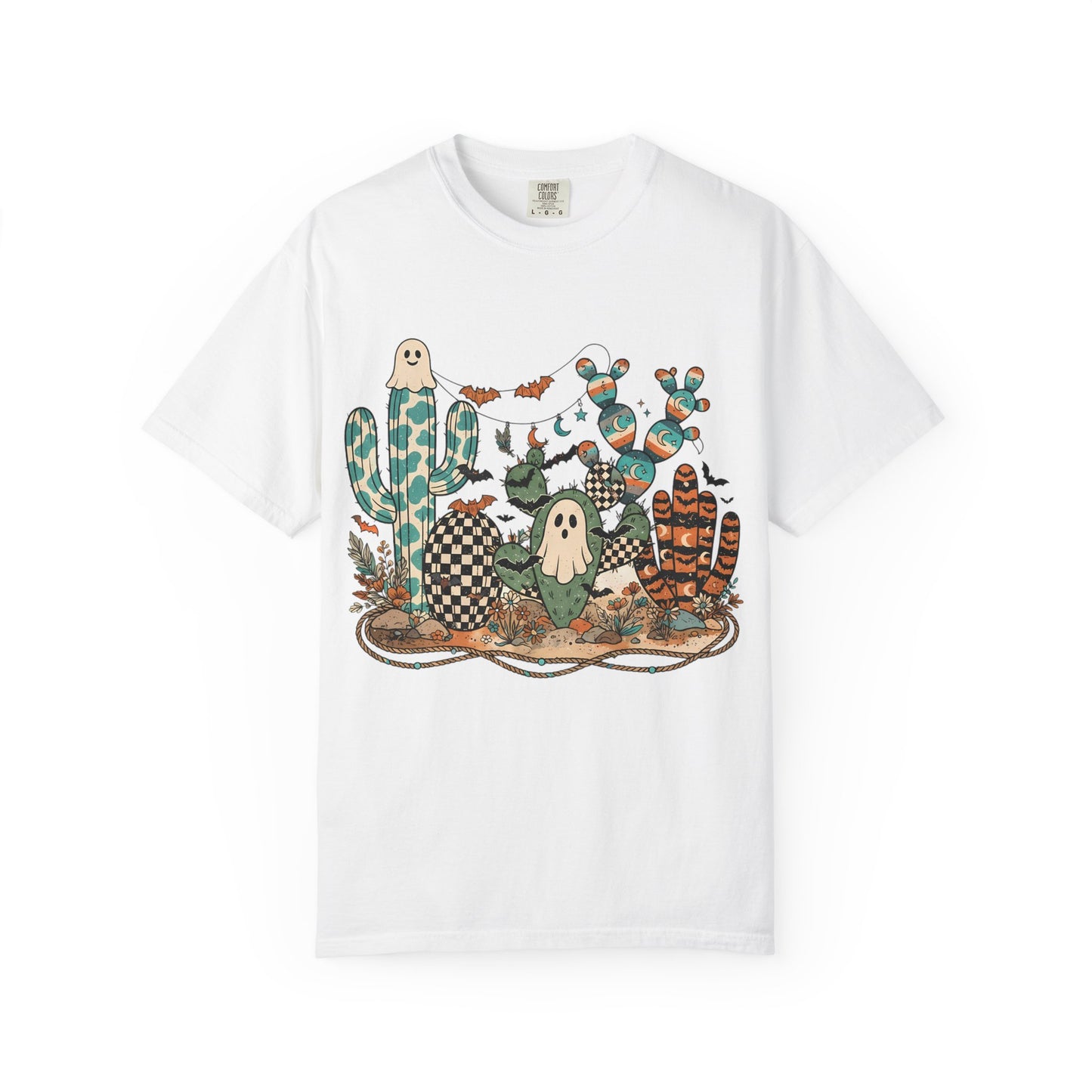Cactus Patch Halloween T-Shirt — Whimsical Ghosts & Desert Succulents