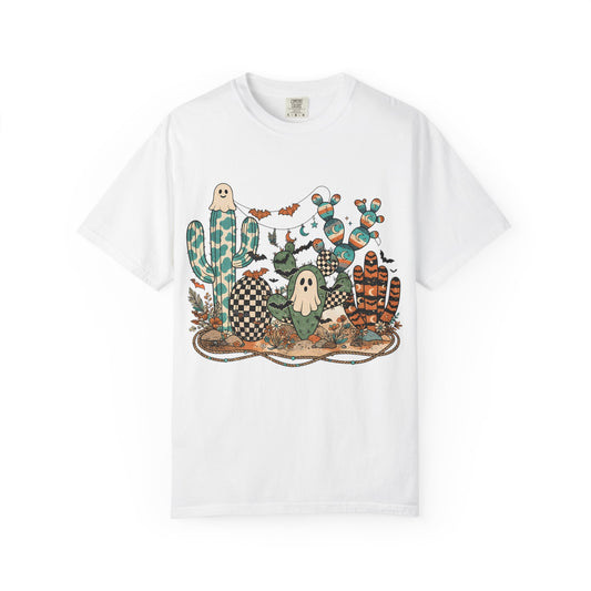 Cactus Patch Halloween T-Shirt — Whimsical Ghosts & Desert Succulents