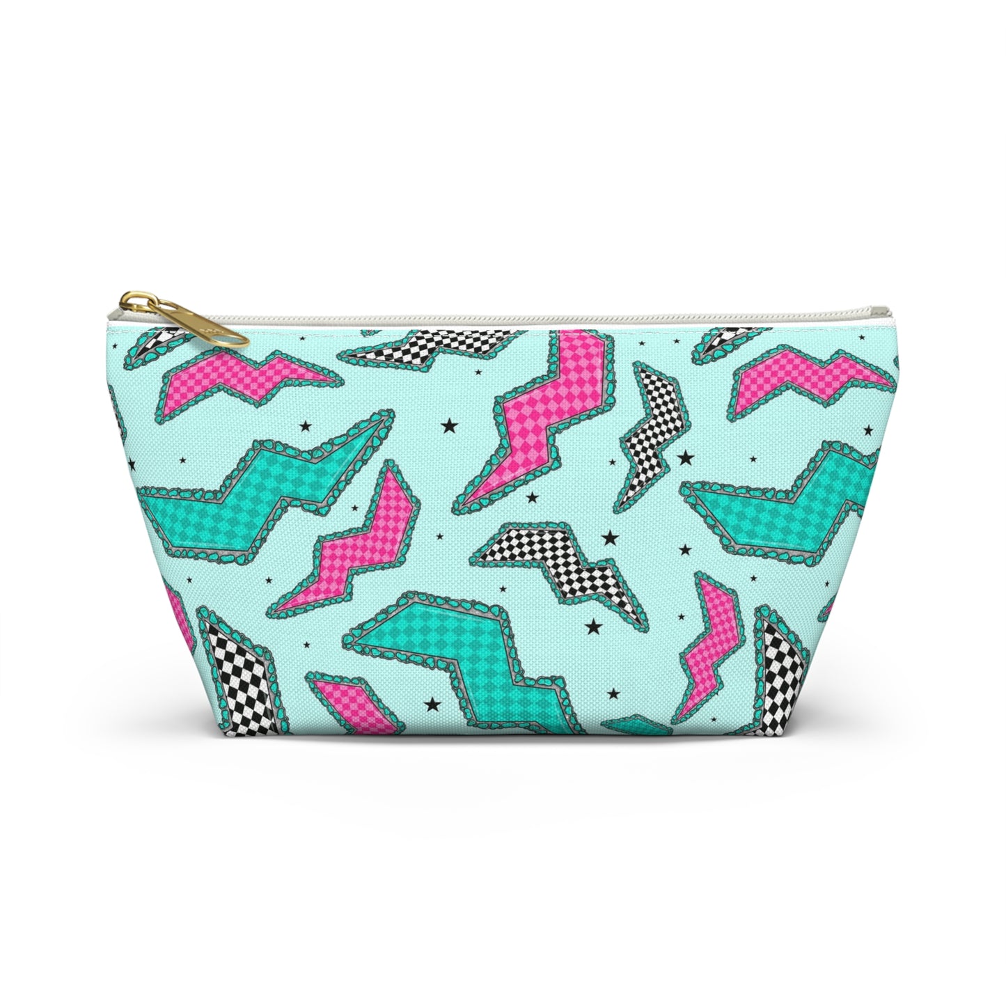 Retro 80s Geometric Accessory Pouch – T‑Bottom Makeup & Travel Zip Bag