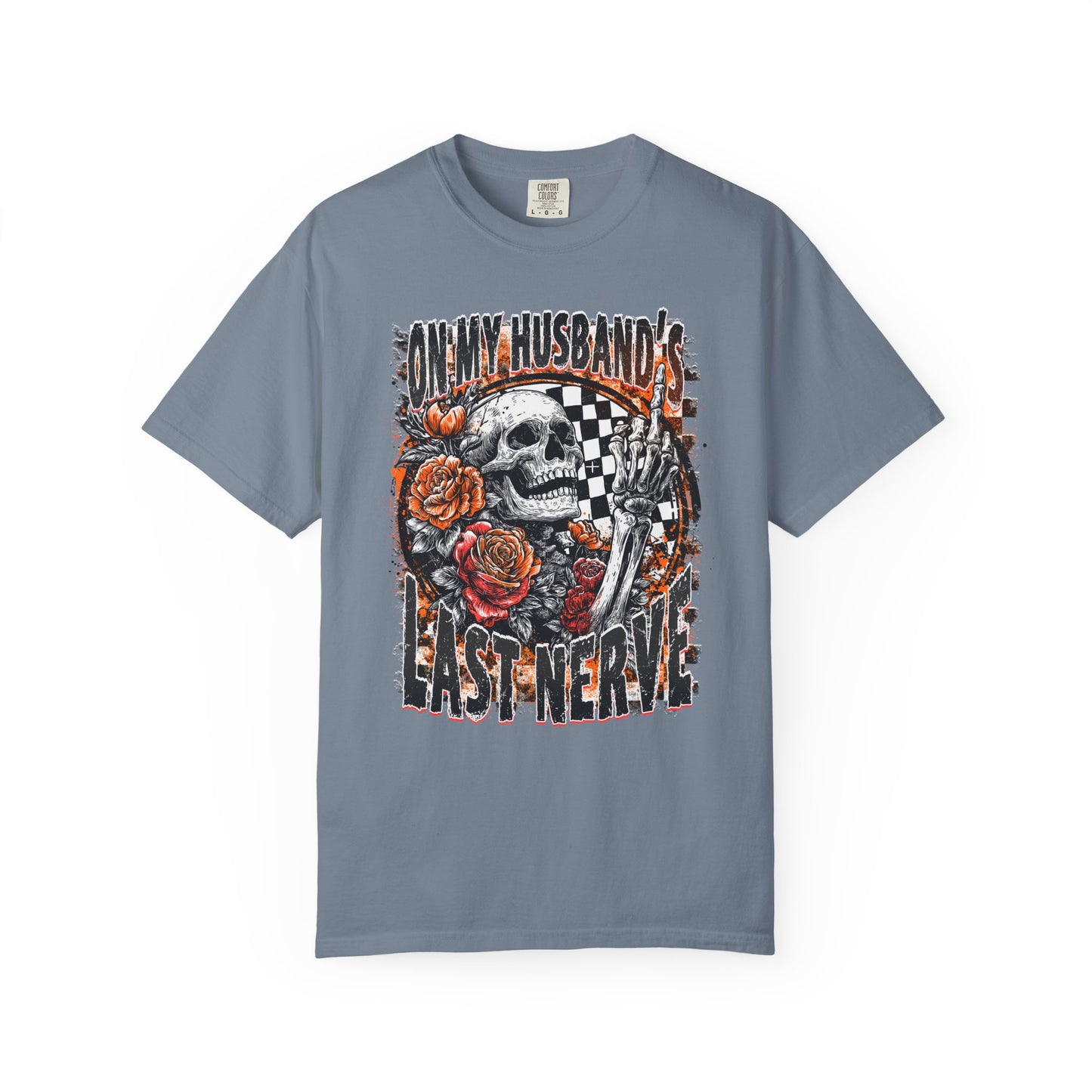 Easy Nerve T-Shirt — Skull, Roses & Racing Flag Graphic Tee