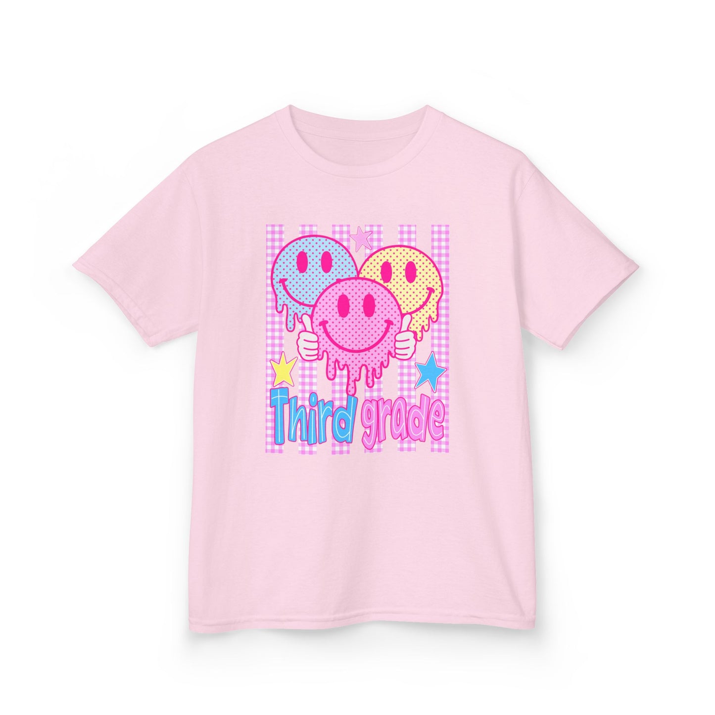 Third Grade Smiley Balloons Kids T‑Shirt — Cute Drippy Neon Design